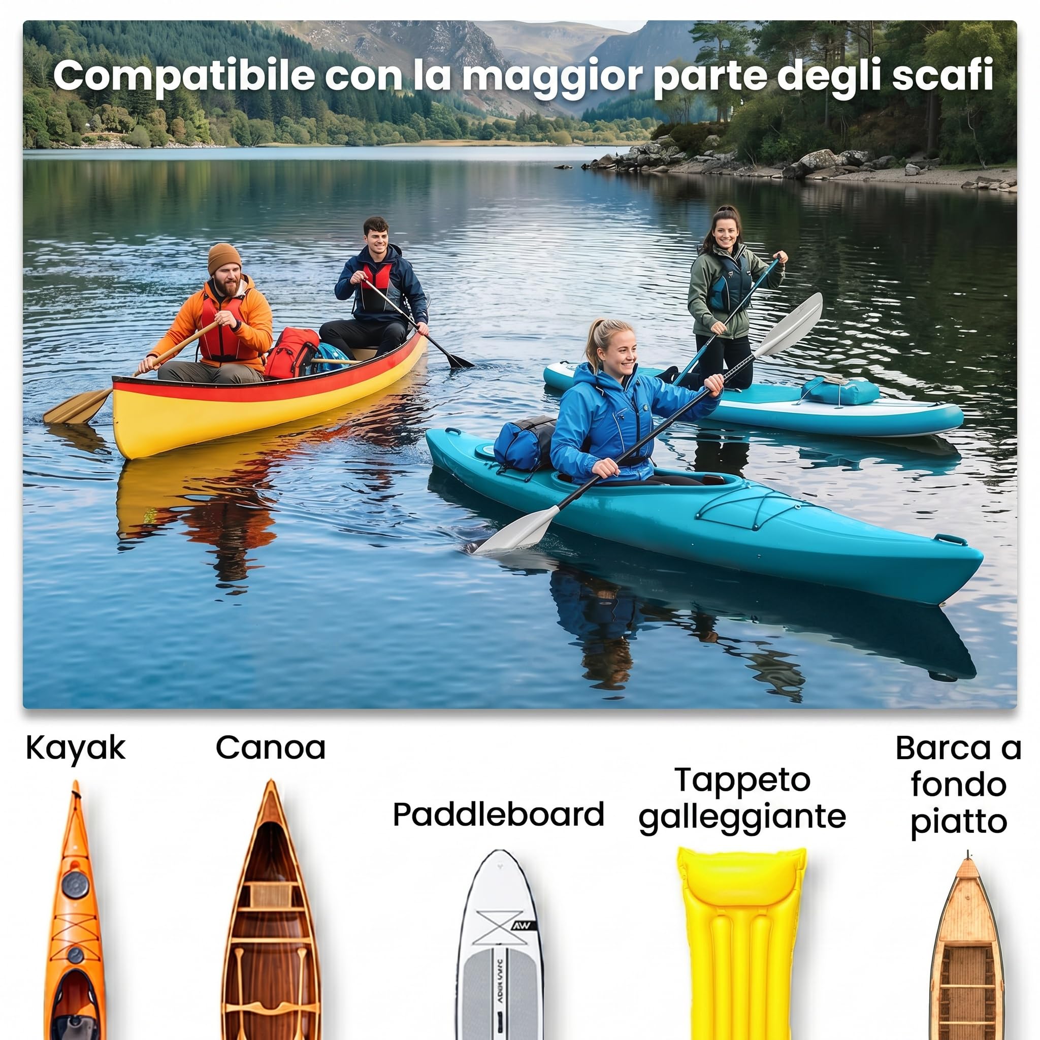 HOMCOM Carrello per Kayak Pieghevole Pneumatici 25cm Adatto a Tutte Le Superfici Max 70kg Alluminio 62x35x30cm