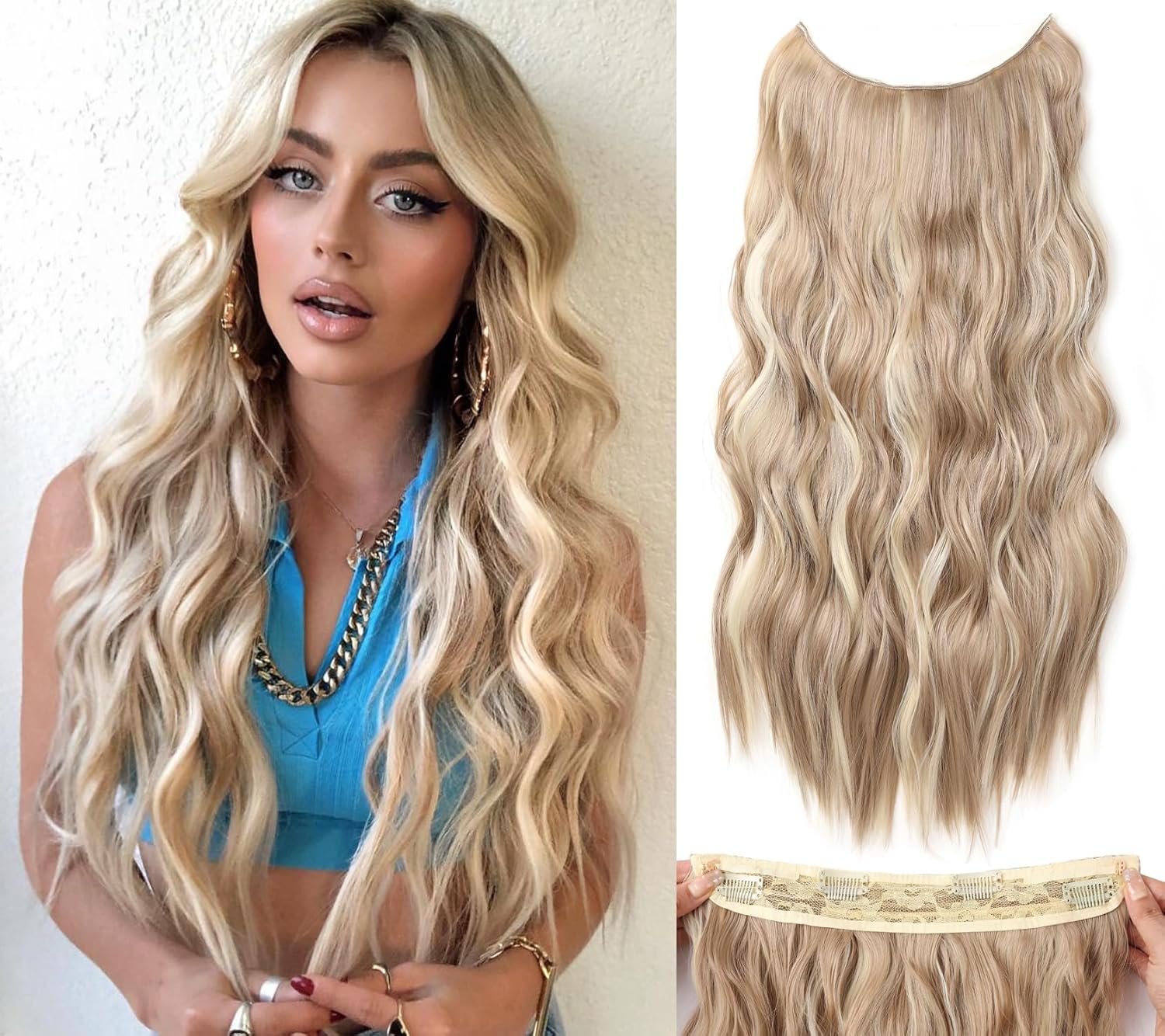 Halo Hair Extensions 20 Inch Invisible Wire Long Wavy