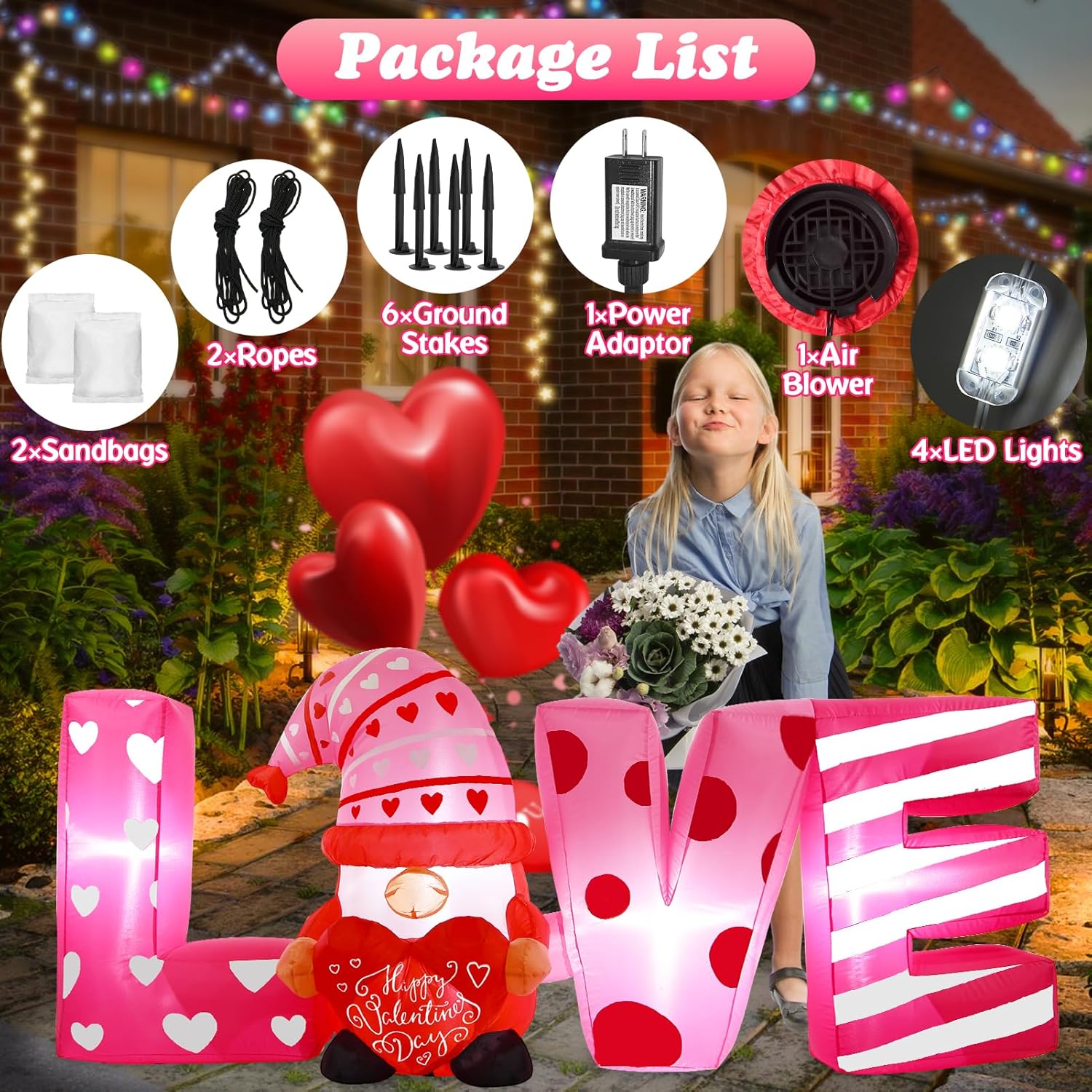 Valentines Day Inflatables Outdoor Decorations 6ft Long Valentines Day Inflatable Love Letters Blow Up Yard Decor Gnome Romantic Heart Lighted Blowups Outside Lawn Party Wedding Anniversary