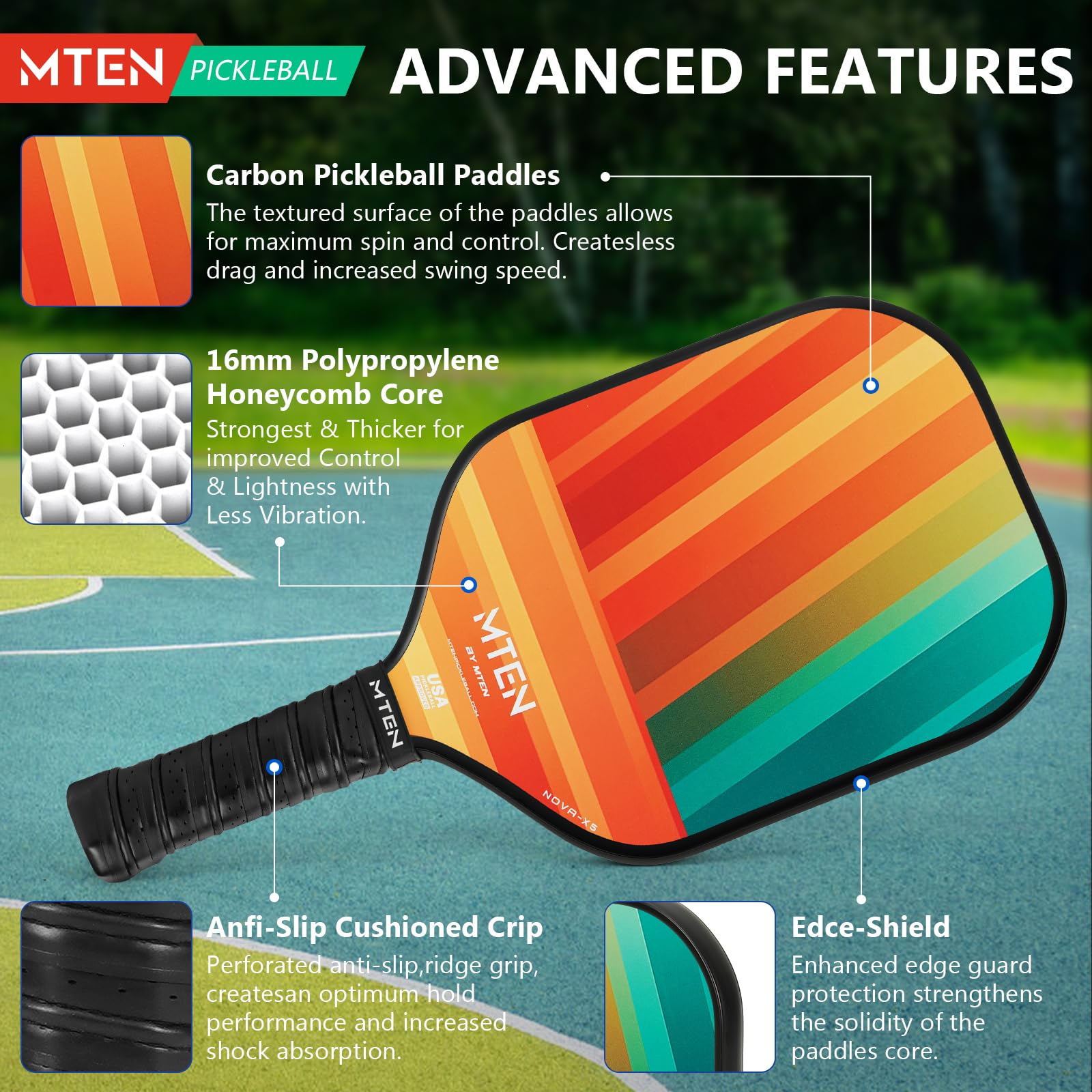 Amazon.co.jp: MTEN ピックルボールパドル 16mm カーボンファイバー