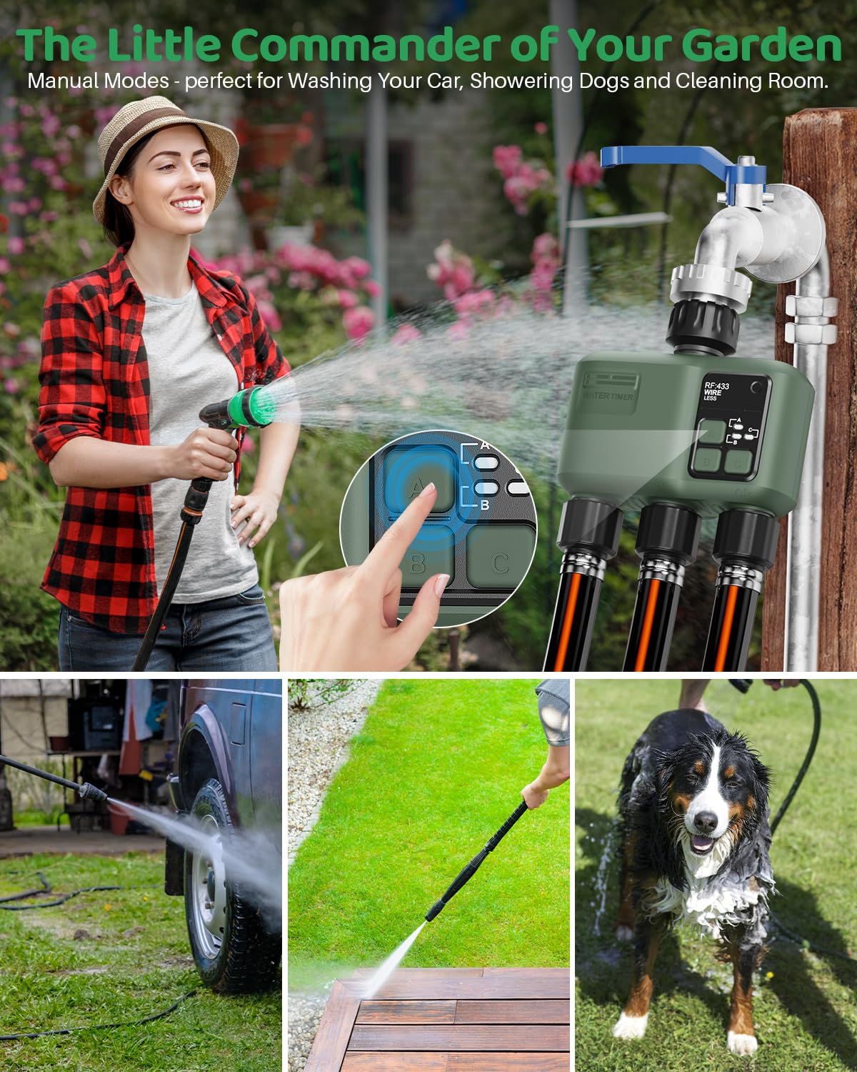 Smart Sprinkler Timer 3 Zone for Garden Hose, WiFi Water Timer with 984ft RF Range, Smart Lawn Watering System Irrigation Controller, APP/Voice Control, Rain Delay, Automatic/Manual Irrigation