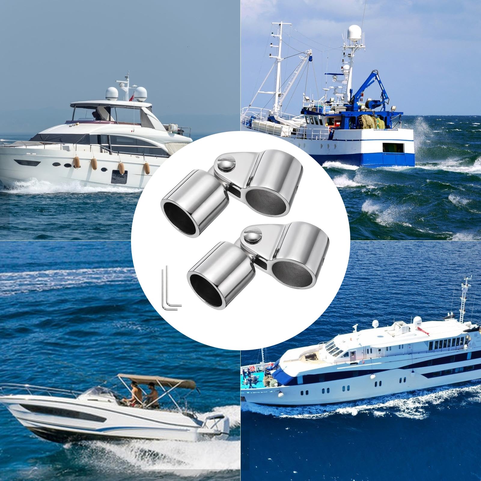Accesorios de Montaje para Cubierta de Barco - Accesorios para Yates - Juego de 2 Piezas Anticorrosión Acabado Inoxidable Fijaciones Para Postes Redondos y Barandillas Aplicaciones Para