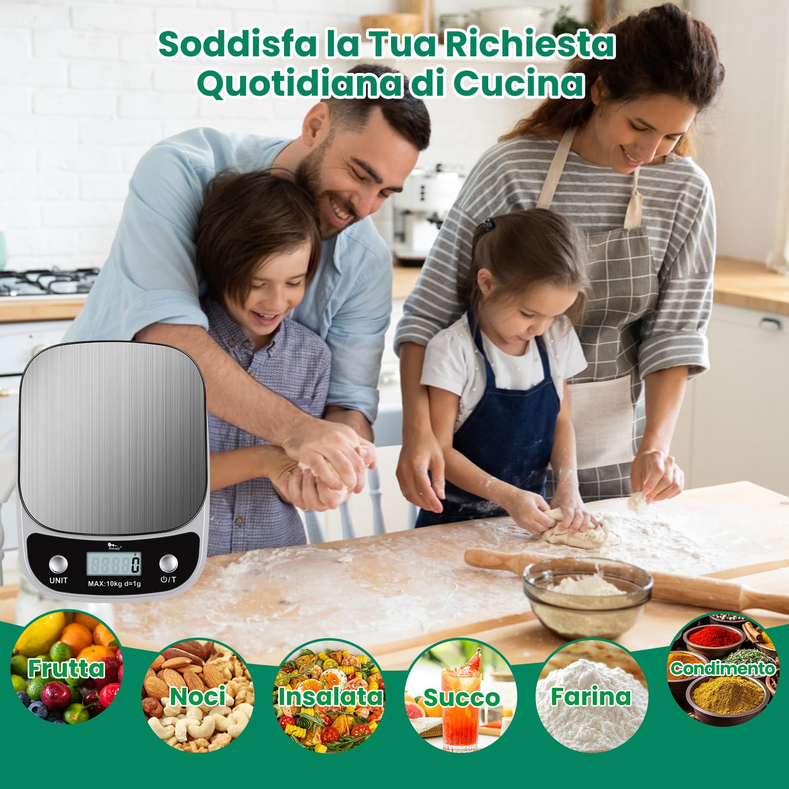 Himaly Bilancia da Cucina Digitale, 10Kg/1g Bilancia Elettronica Alta Precisione Misurazione Display LCD Multifunzione Bilancia da Cucina Professionale, Acciaio Inossidabile + ABS, Grigio Argento