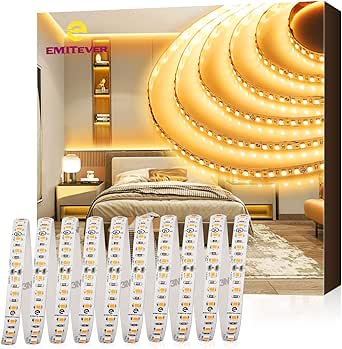 EMITEVER LED Strip Lights 2700K, UL 24V LED Tape Light Warm White, Ra 95+, IP30, 16.4ft, 2.9W/ft, 240+Lumens/ft, 600LEDS/Spool, UL Listed 5 Year Warranty (Power Supply Sold Separately)