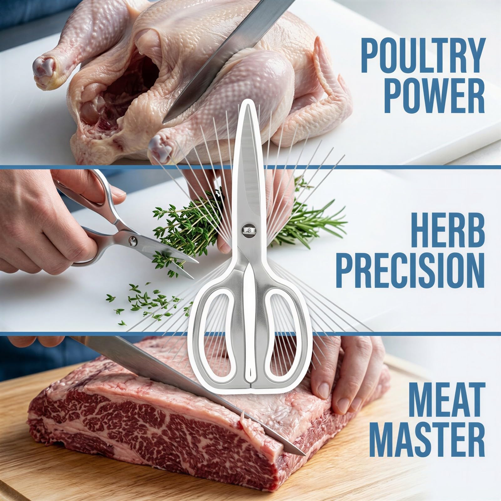 Küchenschere aus Edelstahl, robuste Kochschere für die Küche, einteilig geschmiedete Konstruktion für Fleisch und Hühnerknochen, spülmaschinengeeignet, Mehrzweckschere für Haushalt und BBQ