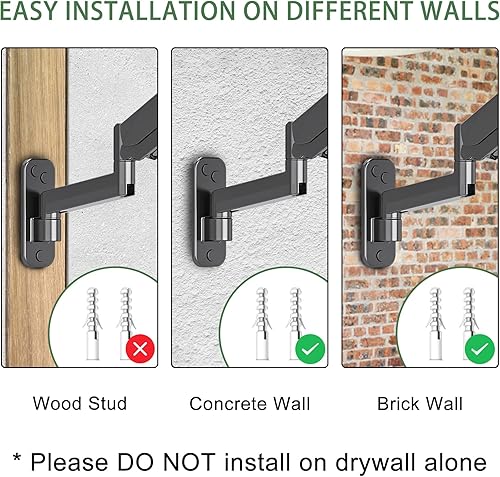 Miniatura 7 de Soporte de pared para monitor para pantalla planacurva de 17-32 pulgadas, brazo de montaje en pared para monitor de computadora con capacidad para