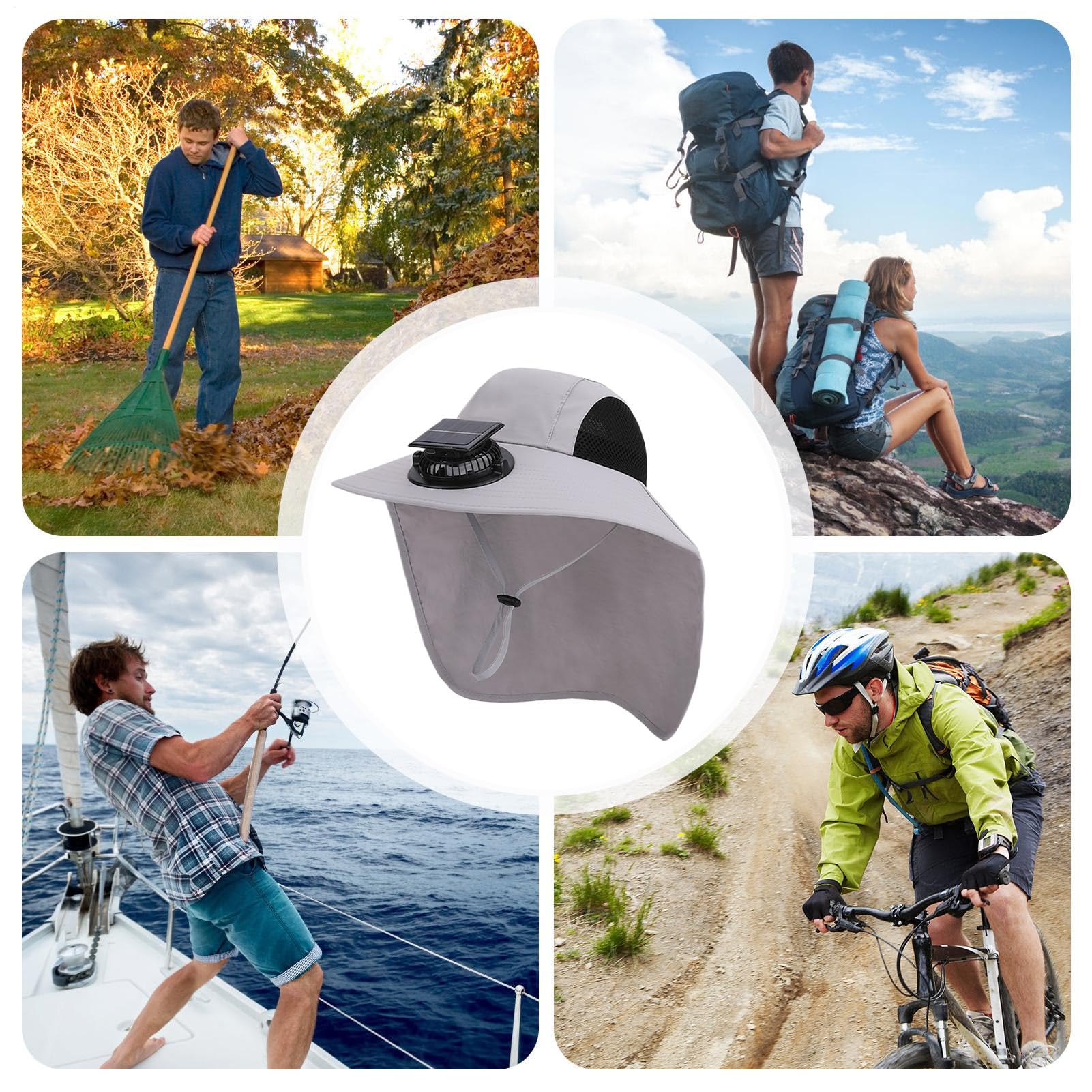 Sombrero Solar con Ventilador - con Ventiladores Alimentados por Energía Solar - Accesorio Impermeable con Protección contra los Rayos UV y ala Ancha para Senderismo, Pesca, Accesorios de Viaje,