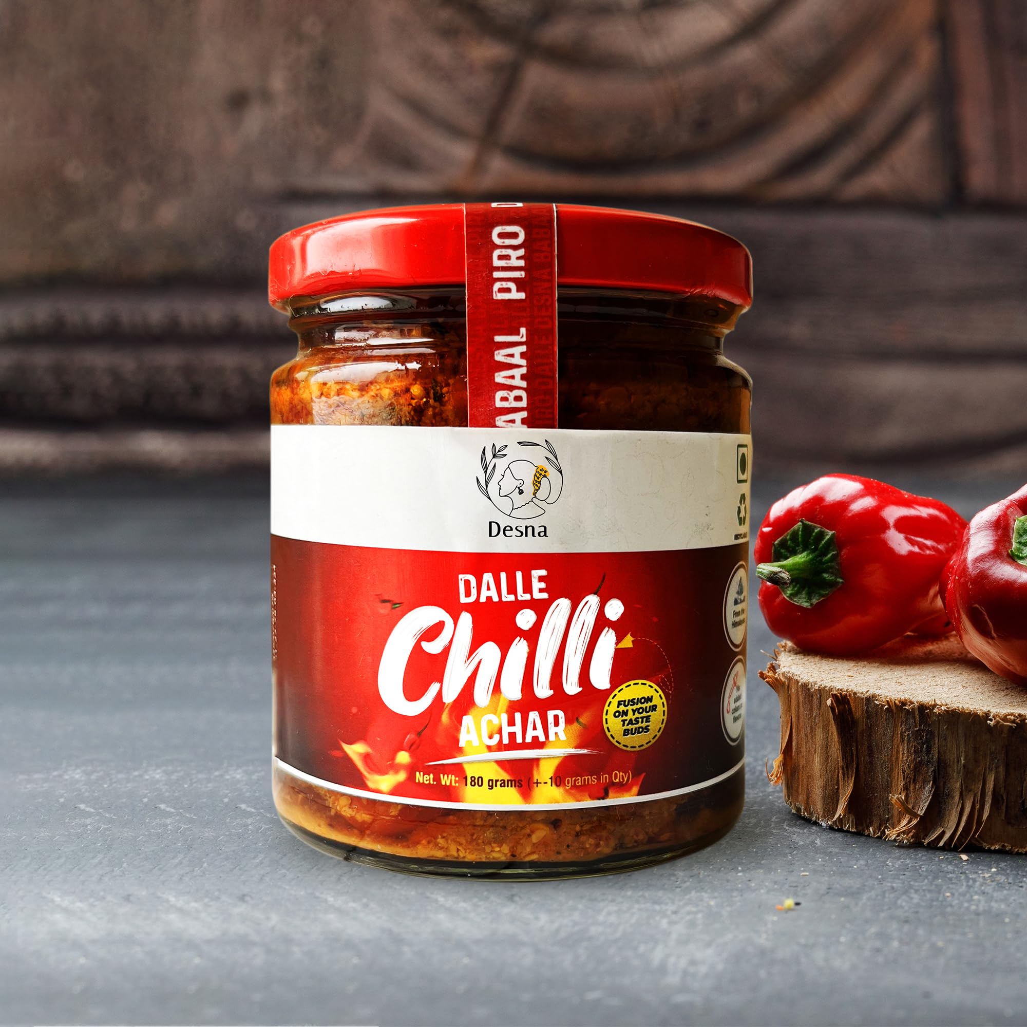 Desna Dalle Chilli Achar | Fiery Hot Nepali Pickle | Akbare Khursani | Bhoot Jolokia |adds zest to every bite | Spicy | Homemade mirchi | (180 Gm)