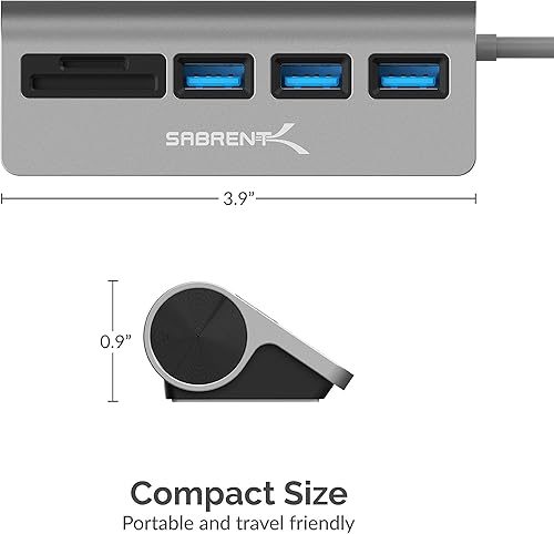 Miniatura 4 de SABRENT Hub USB-C 3.0, lector de tarjetas SD USB 5 en 1, ranura dual SD y TF + 3 concentradores USB 3.0 portátil compatible con MacBook, Mac