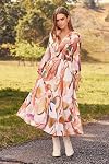 PRETTYGARDEN Fall Dresses for Women 2026 Casual V Neck Floral Flowy Wedding Guest Long Sleeve Midi Dress