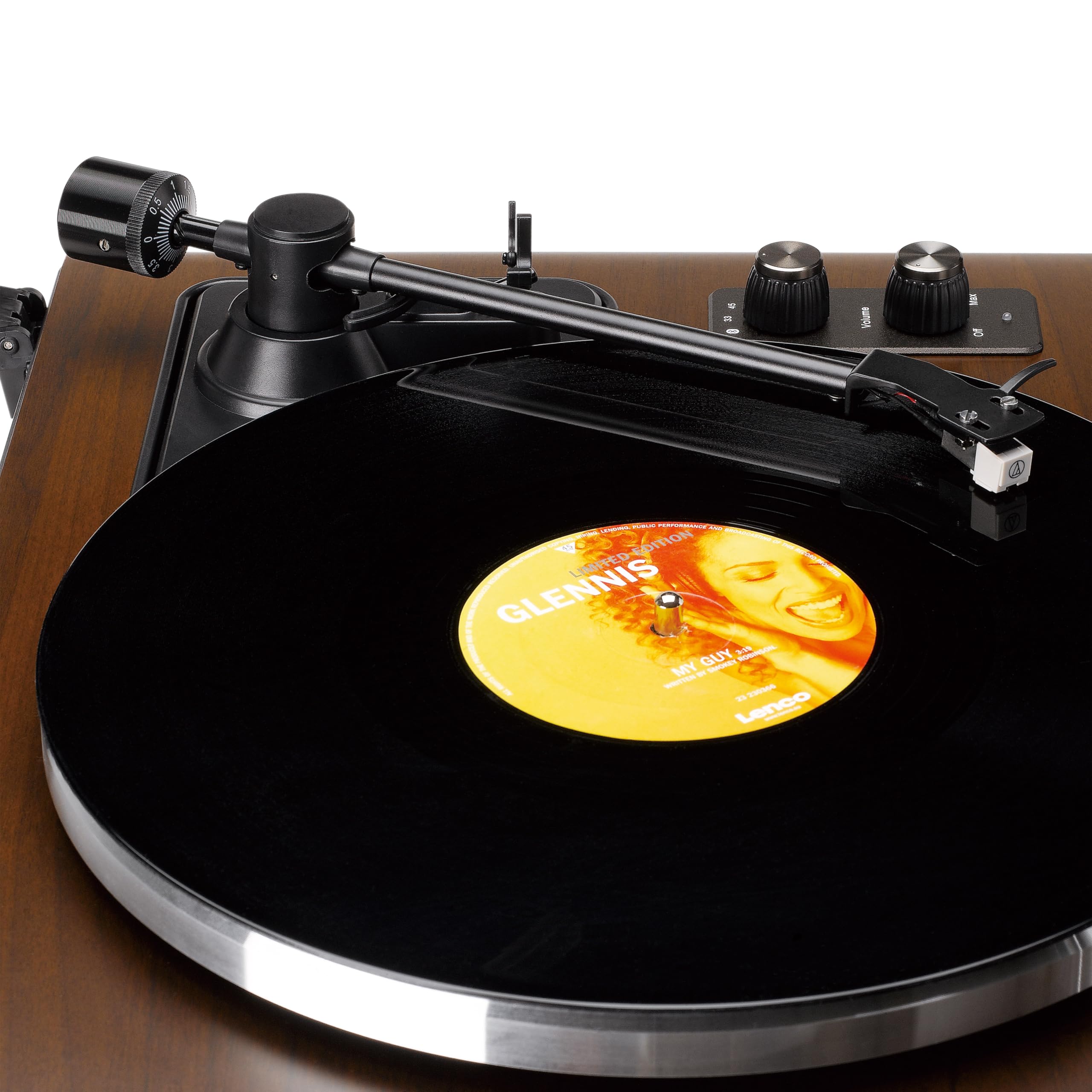 Lenco LS-470WA Giradischi All-in-One con Altoparlanti Integrati (80W), Bluetooth, Trasmissione a Cinghia e Testina Audio Technica - Finitura in Noce