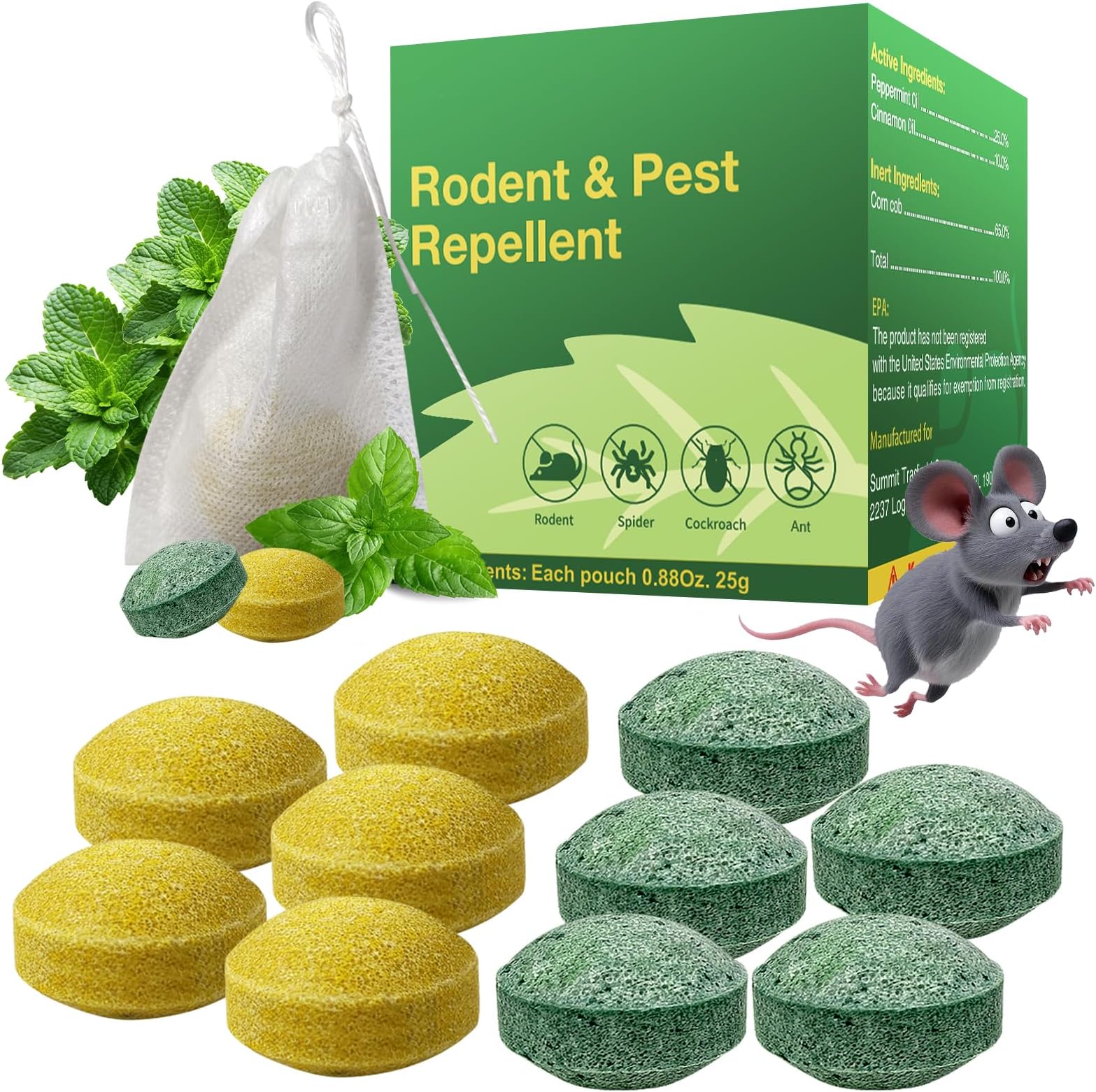 Mouse Repellent, 10 Pack Peppermint Mice Repellent for Long-Lasting Rodent Protection, Ideal for Indoor & Outdoor Use in Homes, 1