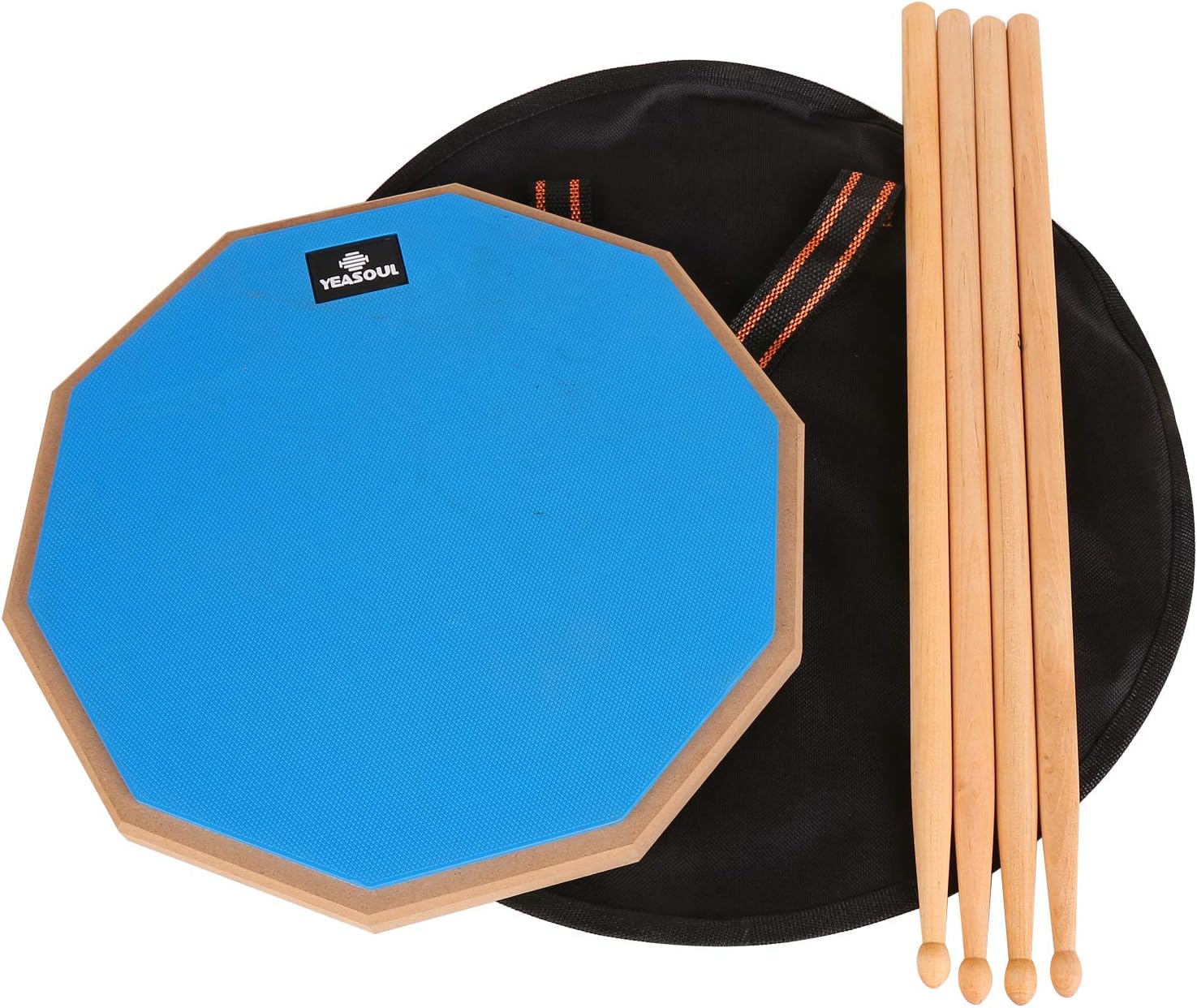 12 inch drum pad,double sided drum pads,snare drum pad with drumsticks and storage bag for drum practice beginner (12”, Blue)