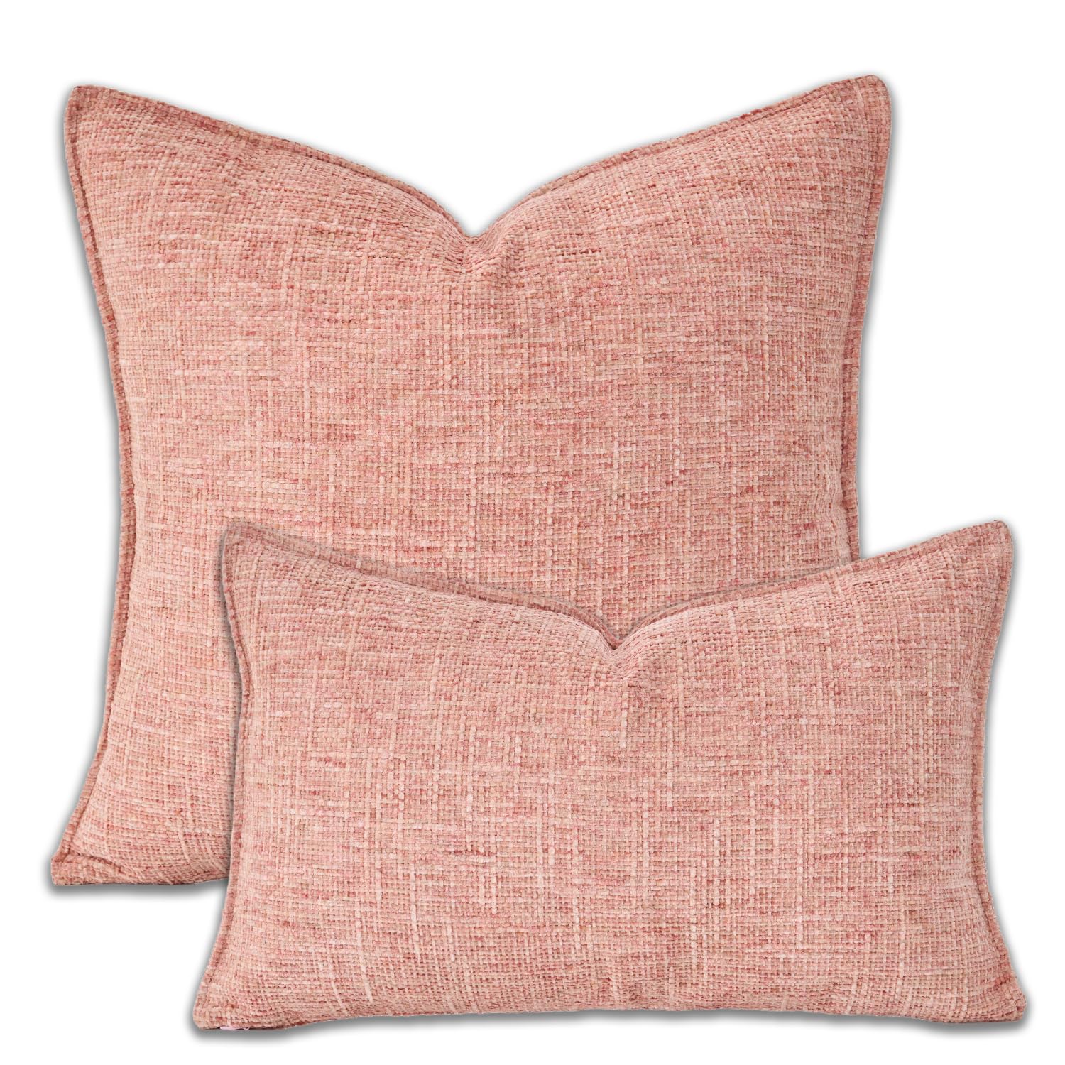Yonous Premium Series Tweed Style Cushion Covers, Linen Woven Textured Luxury Thick Throw Pillow for Home Décor, Pink, 18x18 Inch / 45 x 45 cm