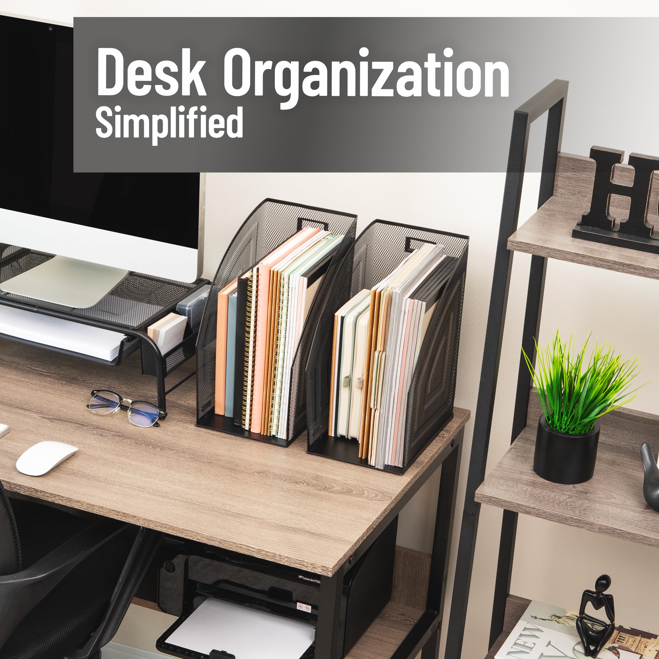 Mind Reader Organizer verticale per documenti, set di 2, organizer da scrivania, spazio di lavoro, ufficio, rete metallica, 15,9 cm di lunghezza x 25,4 cm di larghezza x 31,8 cm di altezza, nero