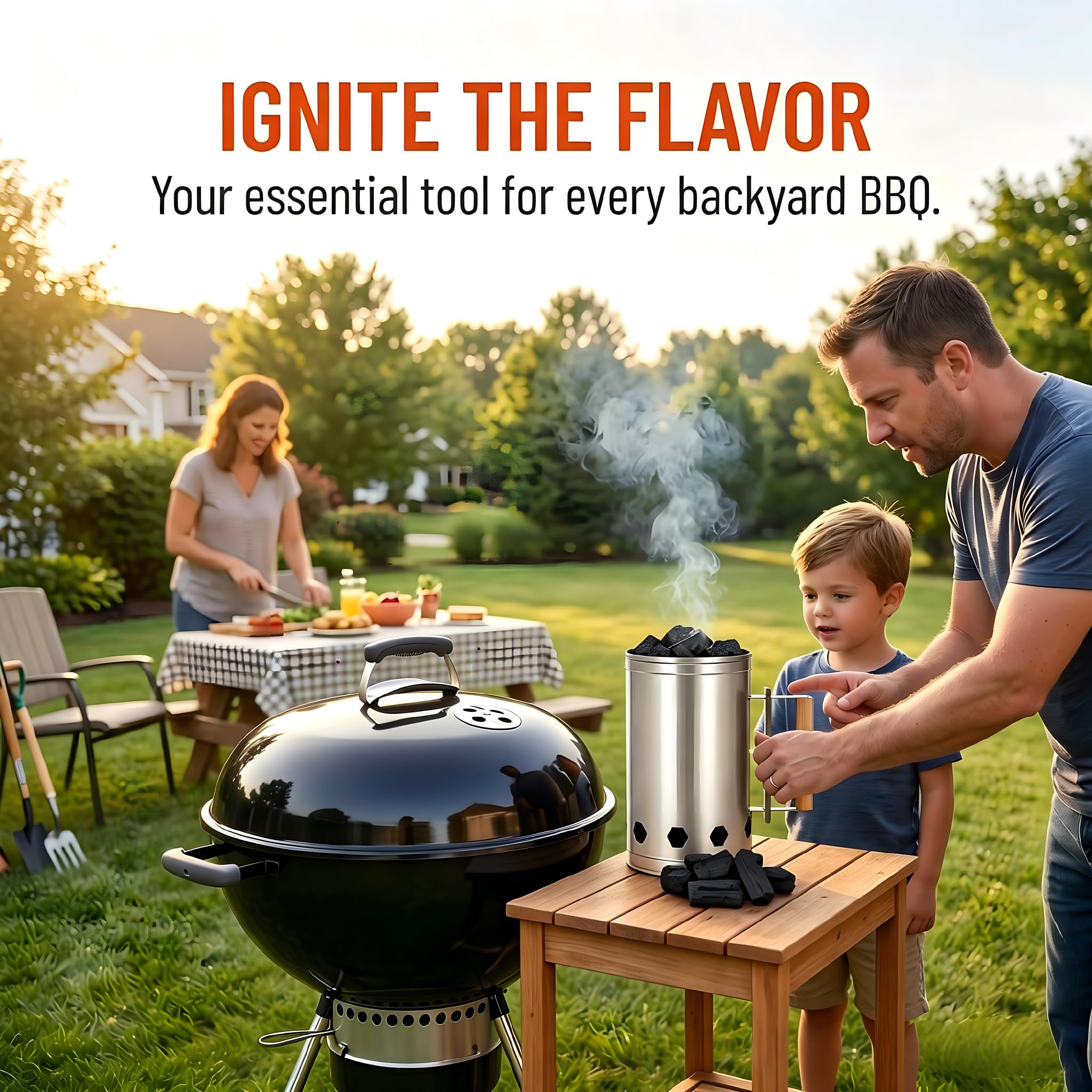 Démarreur Barbecue: 27×17cm Démarreur de Charbon de Bois, Cheminère pour Barbecue, Rapide et Facile avec Poignée de Sécurité, Idéal pour Camping et Grillades en Plein Air