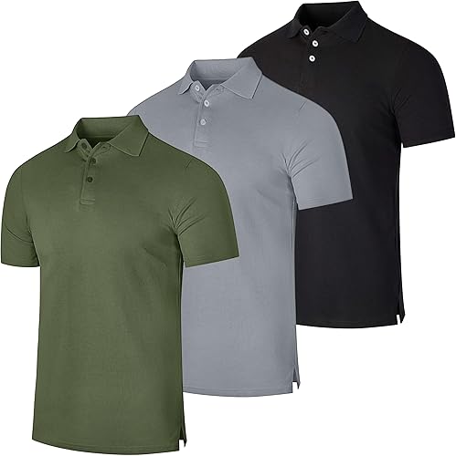 Paquete de 3 Polo de manga corta de piqué de algodón para hombre Polo de rendimiento transpirable regular y grande alto S-5X