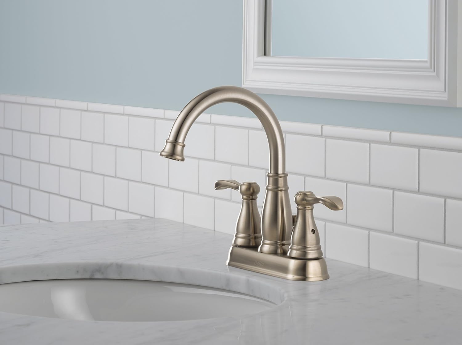 Brushed Nickel Double Handle High Arc Bathroom Faucet