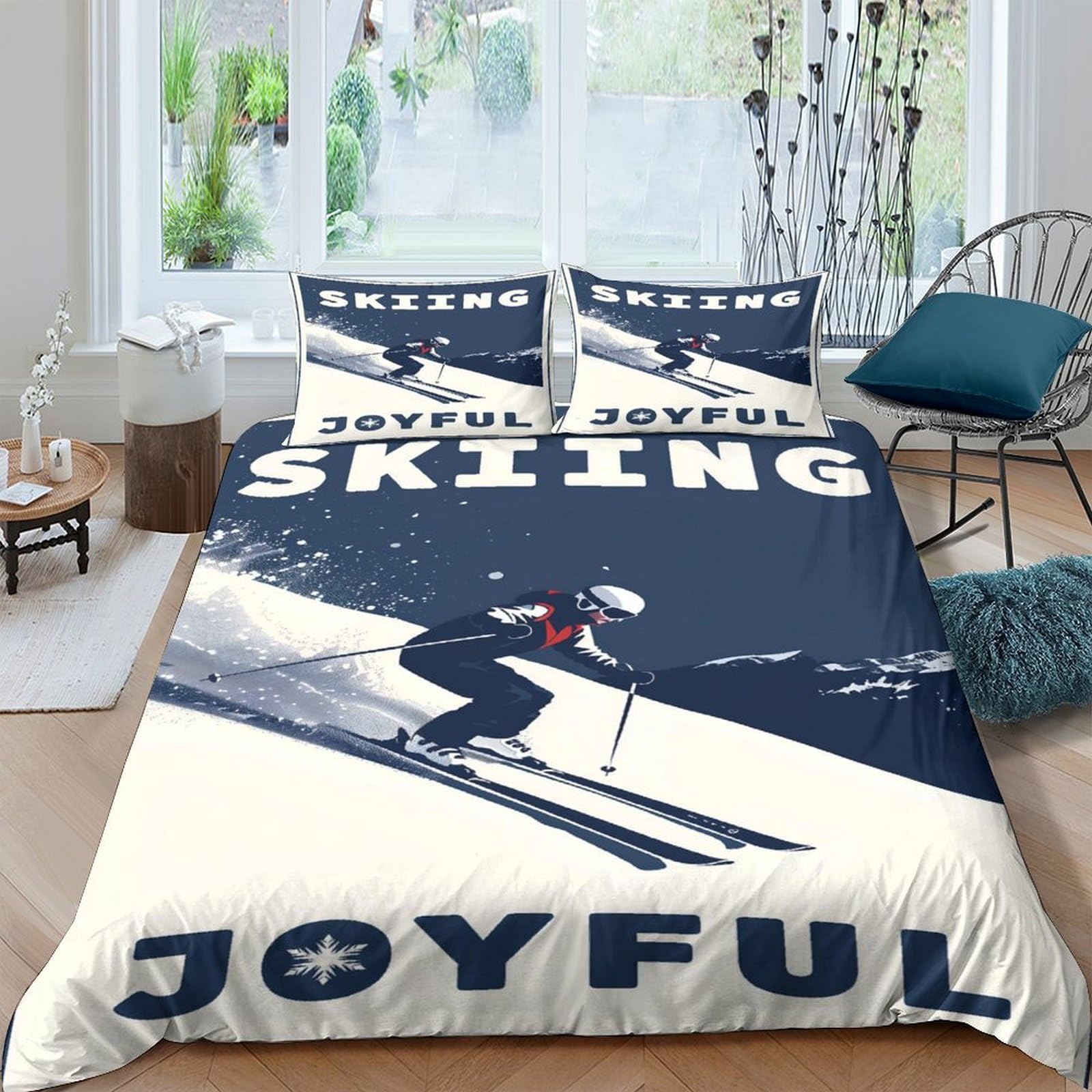 Ctjqhvkz Style-8 3D Printed Skiing Poster Fitted Sheet Microfiber Anti-Slip Joyful Ski Bed Cover Bedroom Dorm Easy Care Decor Single（135X200cm）