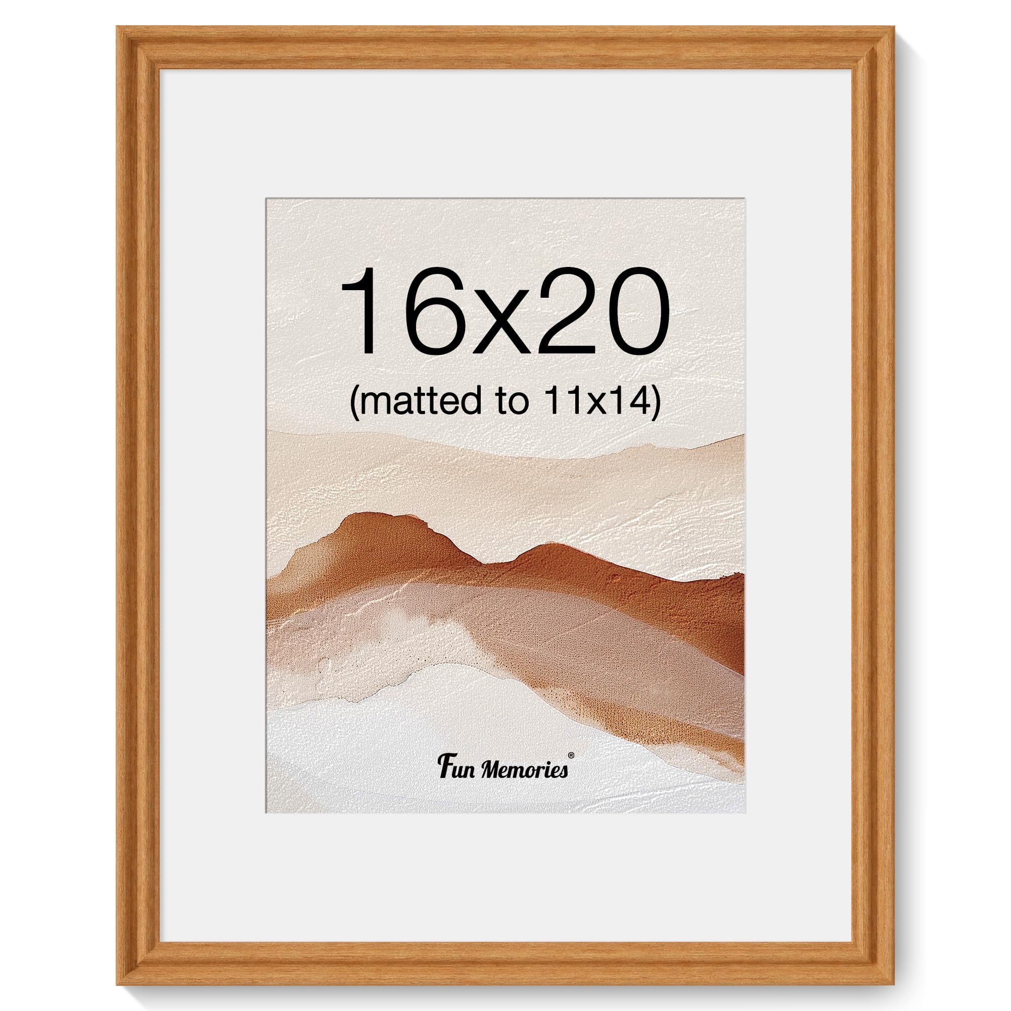 16 x 20 Picture Frame, Solid Teak Wood Frame Wall Mounted, 16x20 Poster Frame with High Tempered Glass, 16" x 20" Picture Frame Matted to 11x14 Photo for Vertical & Horizontal Hanging, 1 Pack — image 1