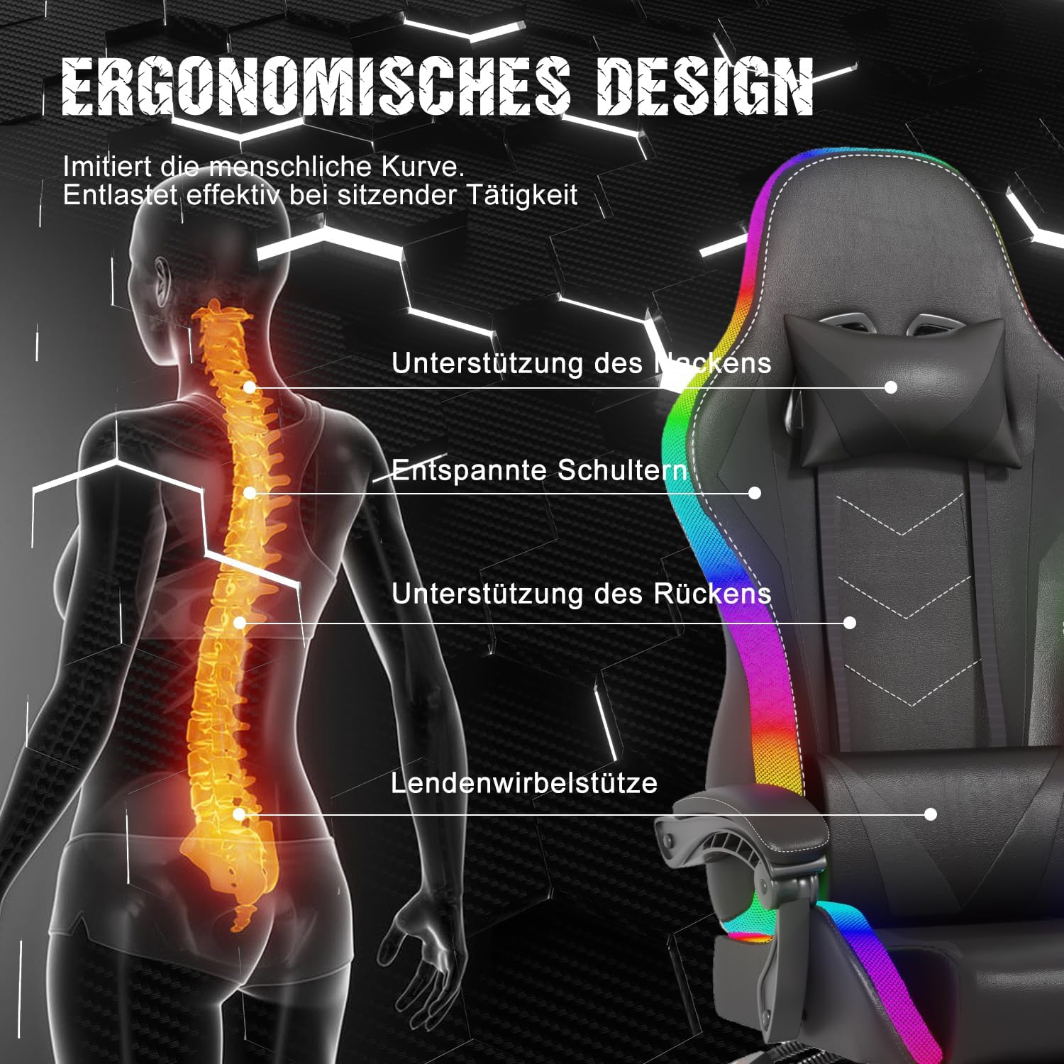 Devoko Gaming Chair with LED lighting and massage function