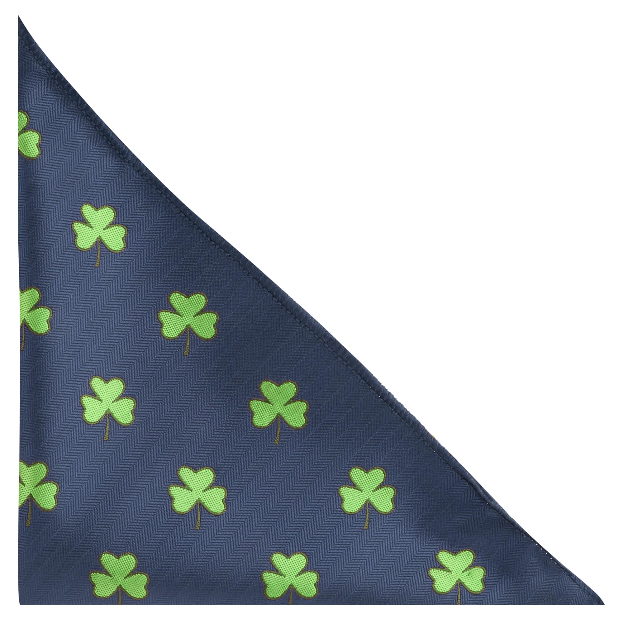 King & Priory Men's Blue Shamrock Navy Herringbone Embroidered Pocket Square, Handkerchief