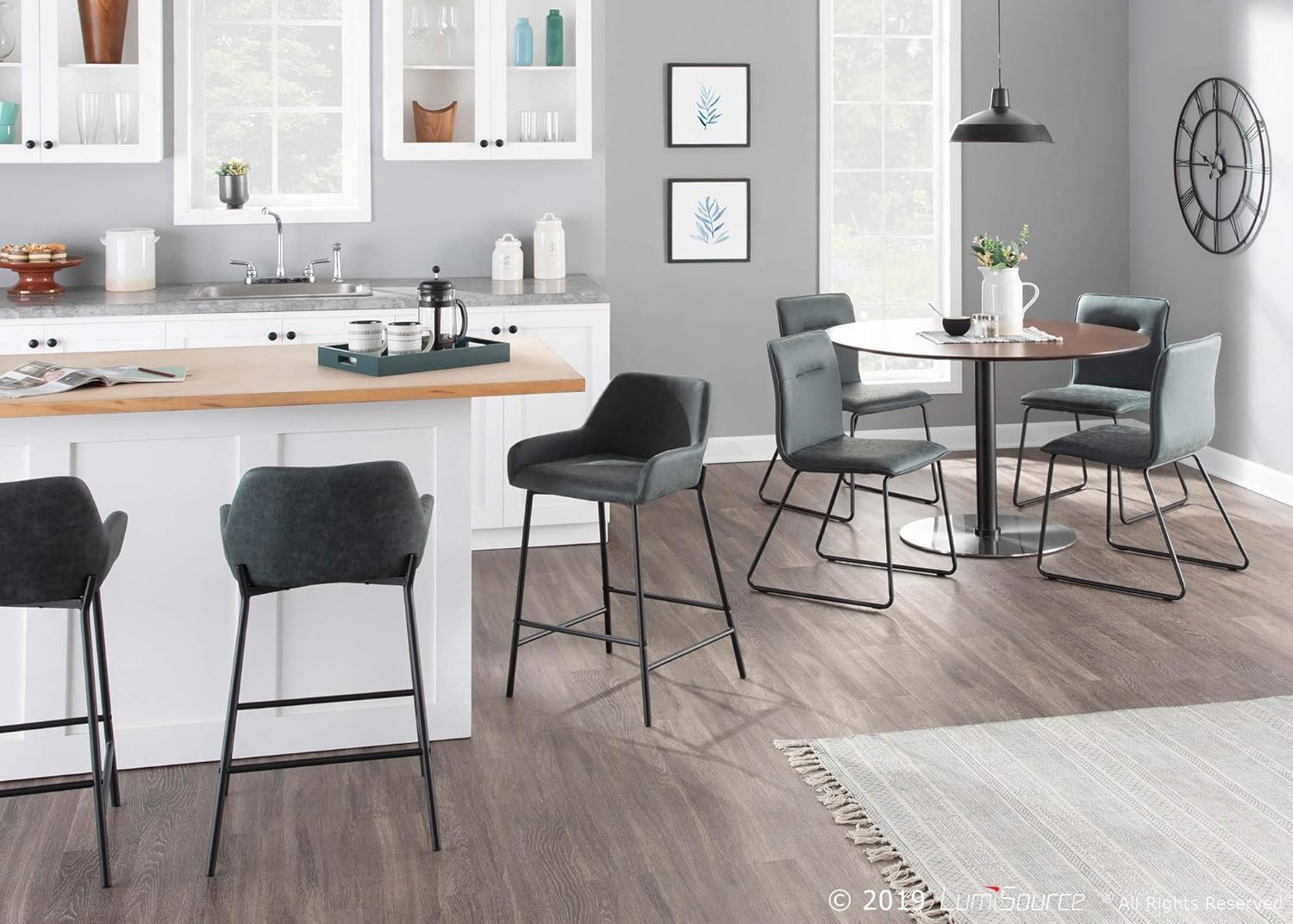 LumiSource Daniella Counter Stools for Kitchen Counter in Black Metal, Counter Height Chairs, Bar Stools Set of 2, Counter Height Chairs, Bar Stools for Kitchen Island (Green Faux Leather)
