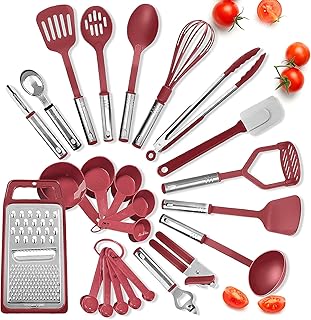 Cooking Utensils Set - 24 Pieces Nylon Kitchen Gadgets, Spatula Set with Stainless Steel Handles - Heat Resistant Kitchen ...
