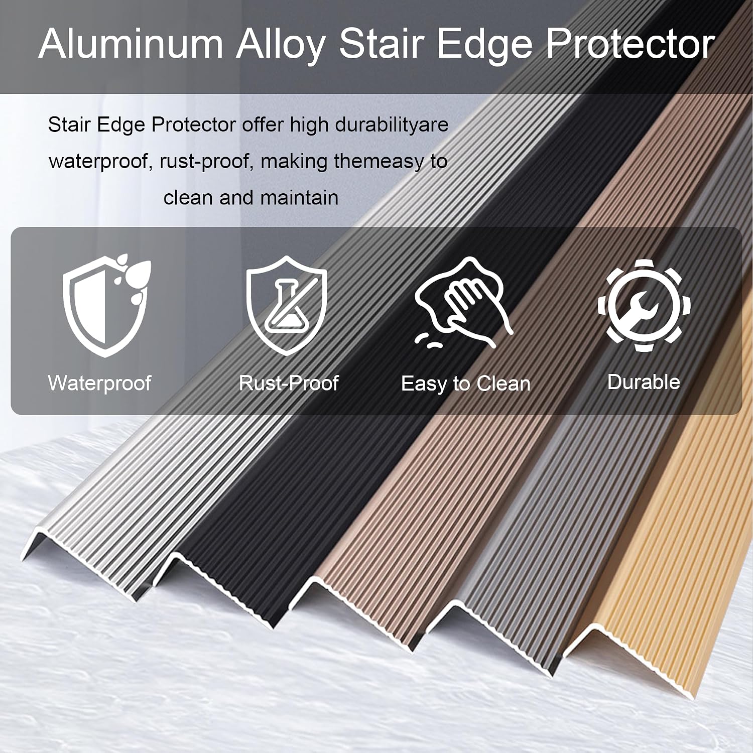36" Metal Stair Nosing, Anti-Slip Stair Edge Protectors, Self-Adhesive Aluminum Stair Nose Guards, Stair Edge Trim for Indoor & Outdoor Stairs (Brown, 2pack)