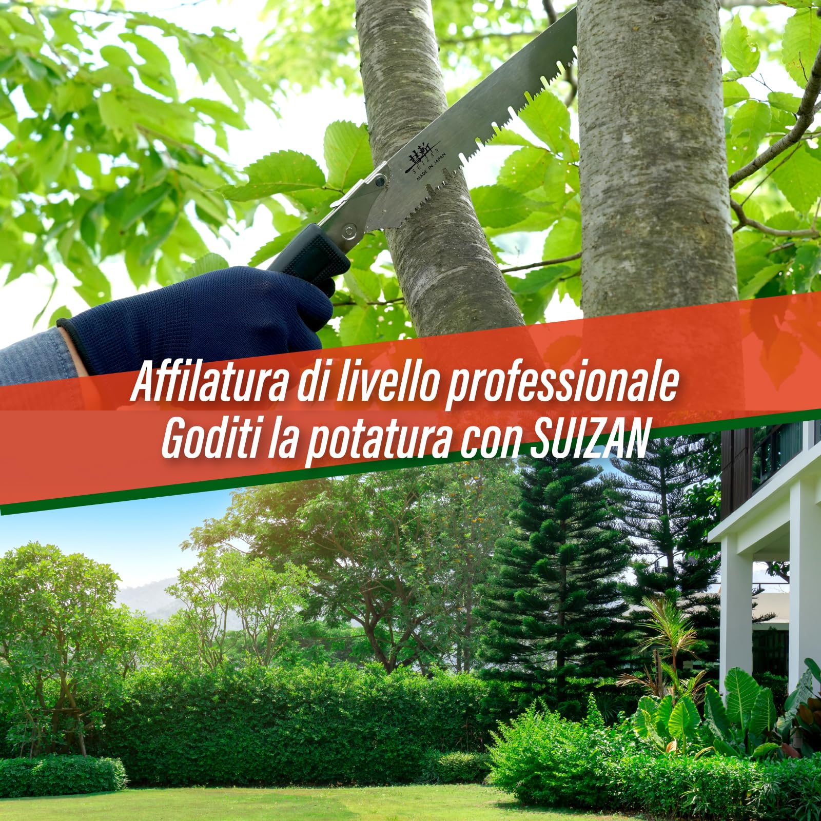 SUIZAN Segaccio per Potatura 270mm con Lama a Gola - Sega Manuale Professionale Giapponese per Alberi Attrezzi da Giardinaggio