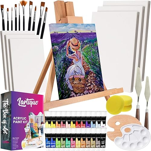Miniatura 1 de Lartique Juego de pintura acrílica de 47 piezas, kits de pintura para adultos y niños, suministros de pintura profesionales incluyen caballete de