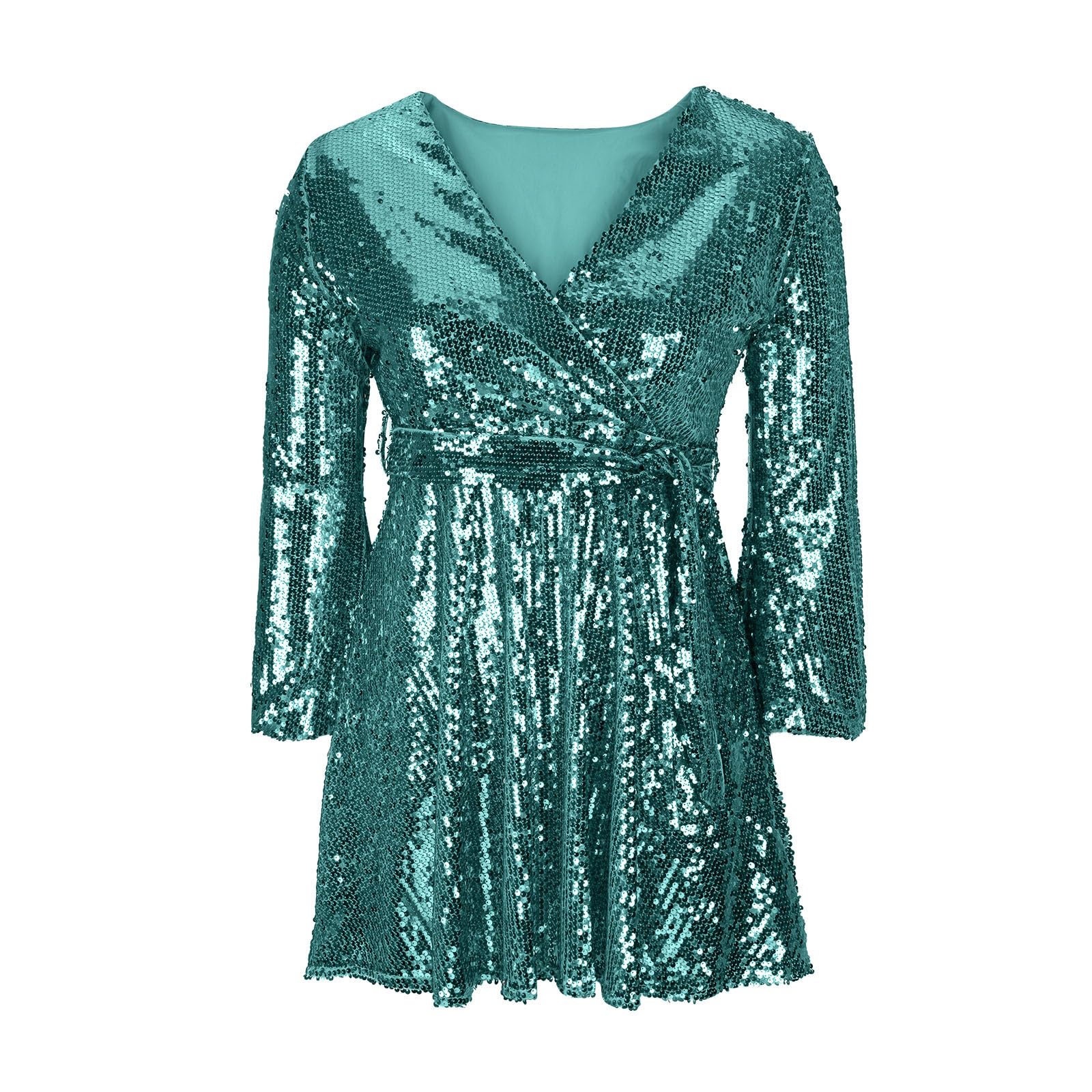 HAOLEI Abito Aderente Donna Paillettes Maniche Lunghe Vestiti da Cerimonia Mini Abito da Sera Elegante Collo Rotondo Corto Vestito Nero Casual Dress Bodycon Vestito per Feste Club Ccocktail Formale