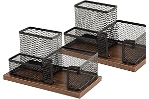 Antique Wood and Mesh Desk Pen Holder with Sticky Note Holder