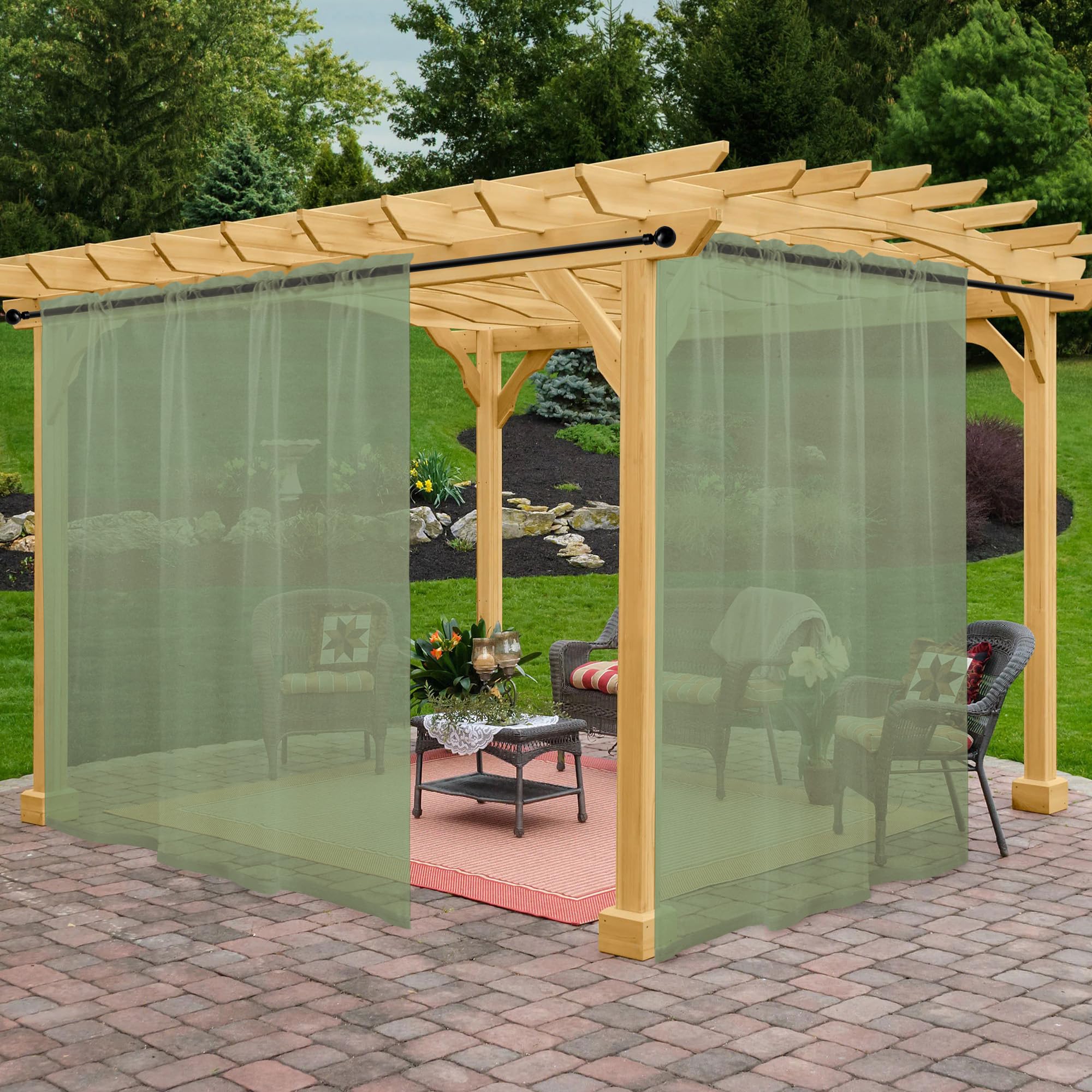 Awnmeow Outdoor Sheer Curtains for Patio Waterproof, 2 Panels Rod Pocket Indoor/Outdoor Voile Sage Green Sheer Curtain for Pergola, Porch, Cabana and Gazebo，100 x 84 Inch