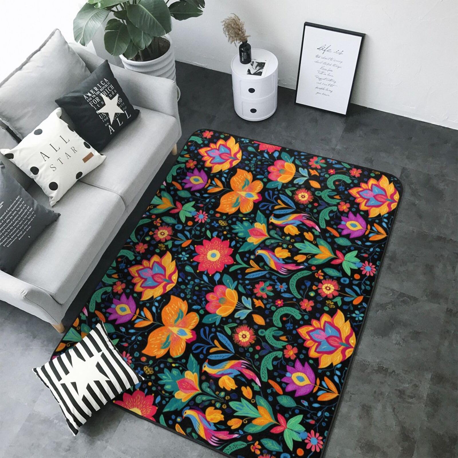 Tapis de salon rétro à fleurs grand format, douceur haut de gamme lavable