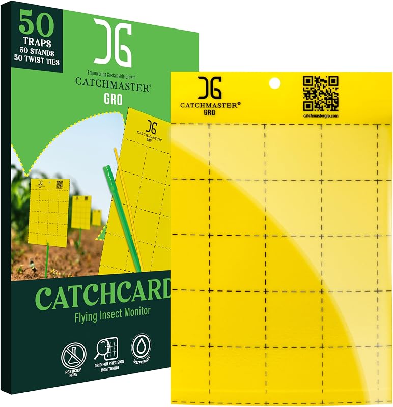 GRO Trampas adhesivas grandes de doble cara amarillas, 50 unidades, trampa adhesiva para insectos y moscas de la fruta, control de plagas para el hogar, granja, jardín, hidroponía e invernadero, protege plantas vivas en interiores y exteriores