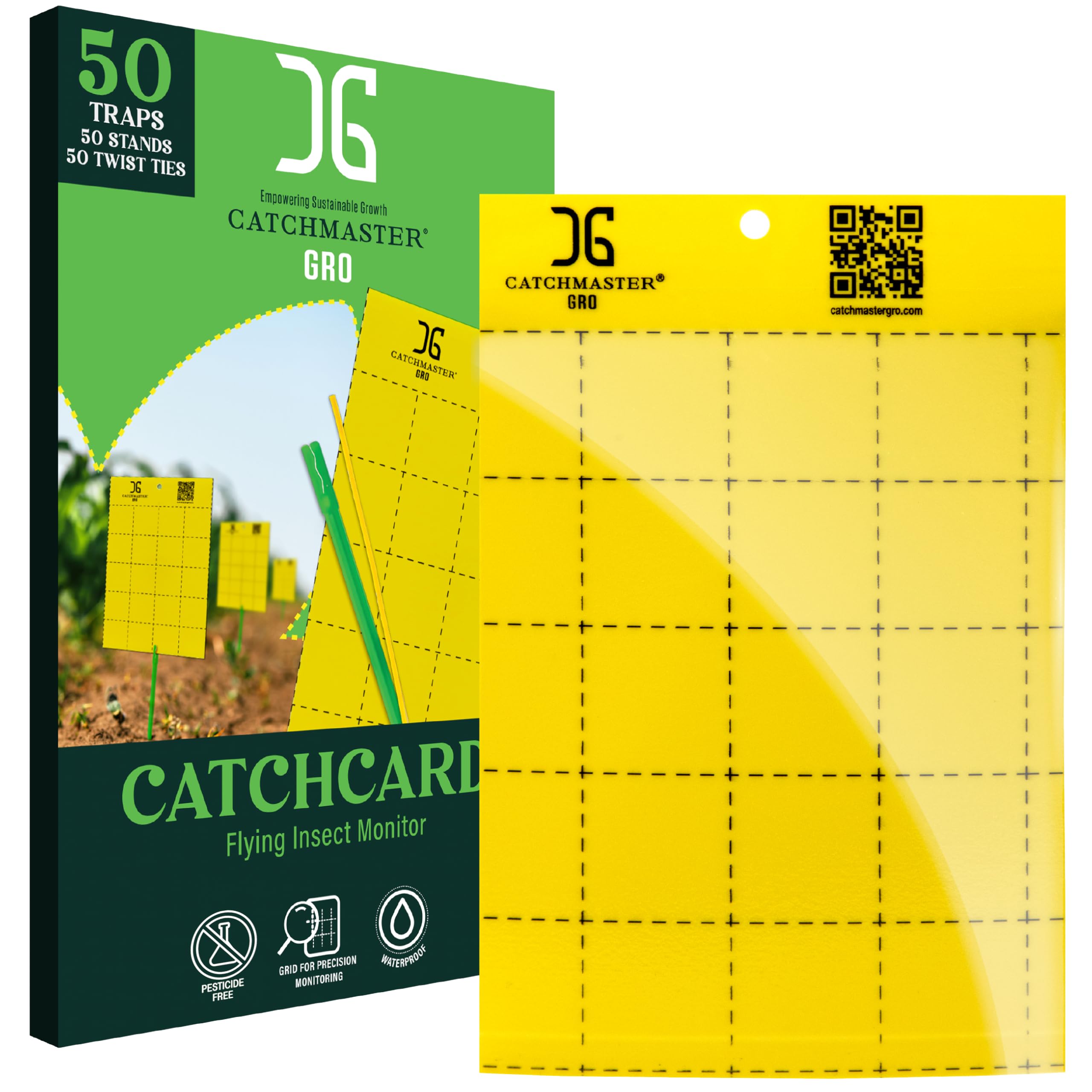 Catchmaster GRO Yellow Large Double Sided Sticky Traps 50PK, Adhesive Bug & Fruit Fly Trap, Pest Control for Home, Farm, Garden, Hydroponics &