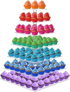 weddingwish Cupcake Stand, 7 Tier Square Cupcake Stand for 160 Cupcakes, Acrylic Cupcake Tower Stand, Large Cupcake Display Stands, Tiered Cupcake Holder Stand for Birthday, Party, Baby Shower