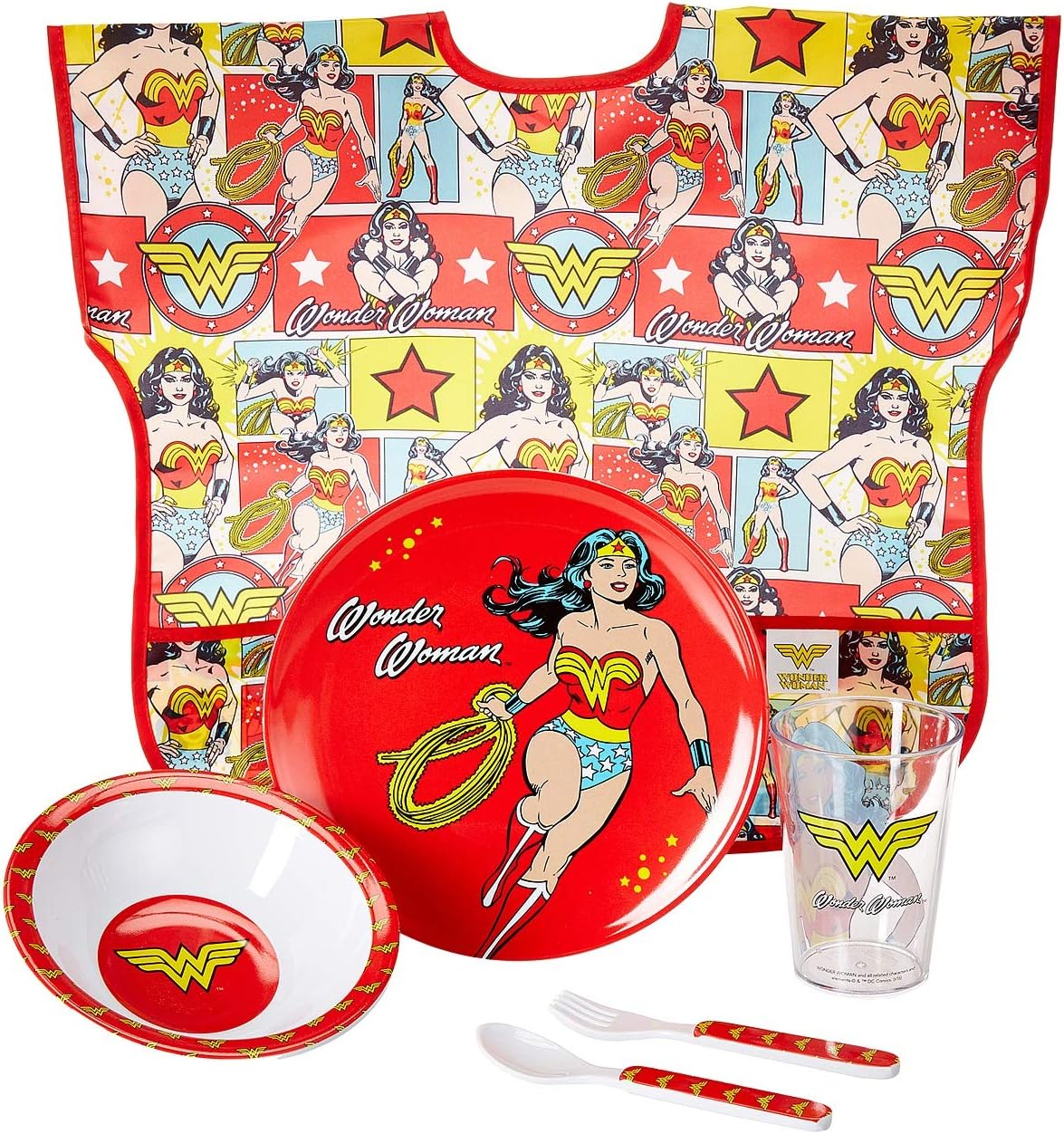 DC Comics Wonder Woman Five-Piece Melamine Set w/ Bib