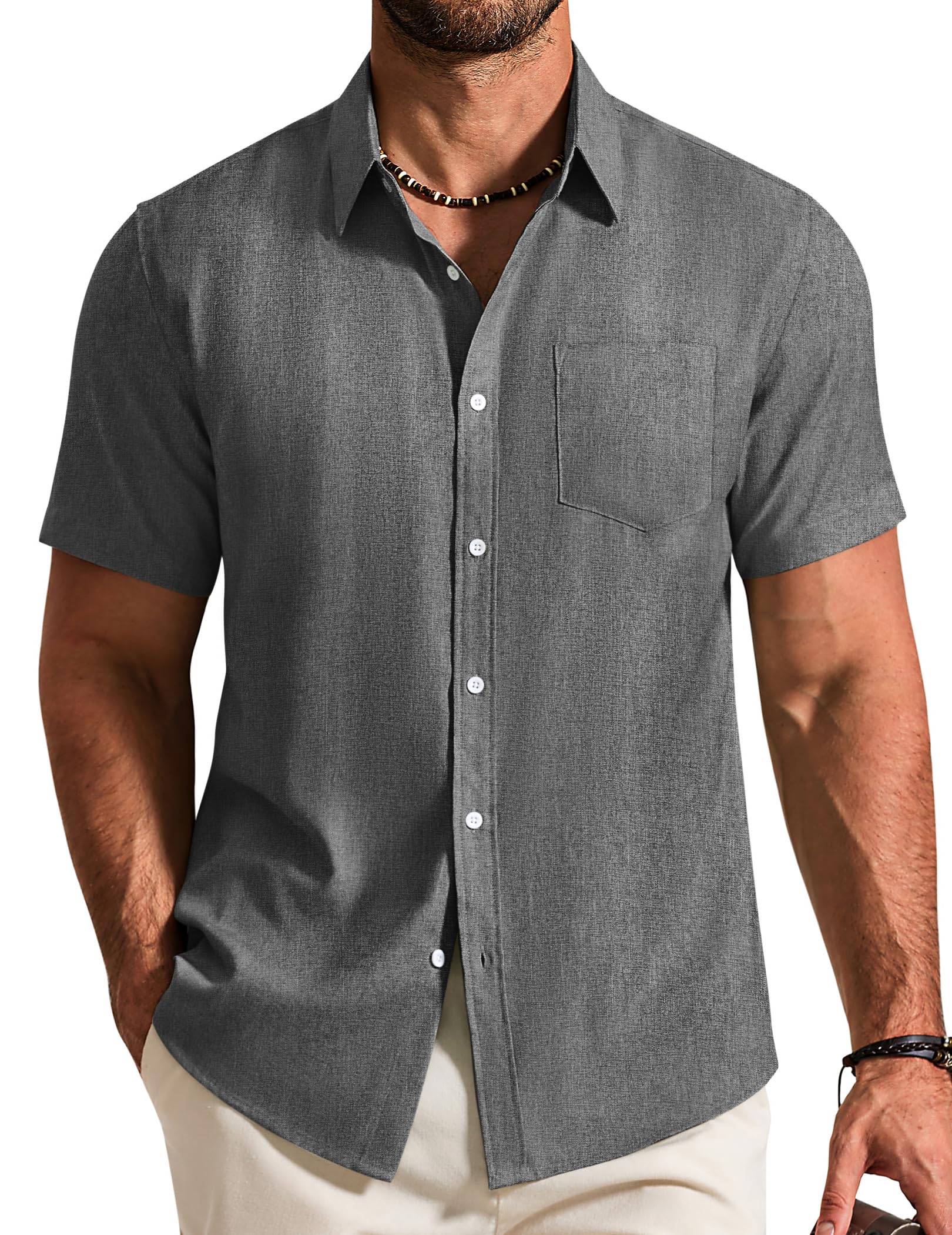 COOFANDY Hemd Herren Kurzarm Freizeithemd Leichte Sommerhemd Regular Fit Strandhemd mit Tasche