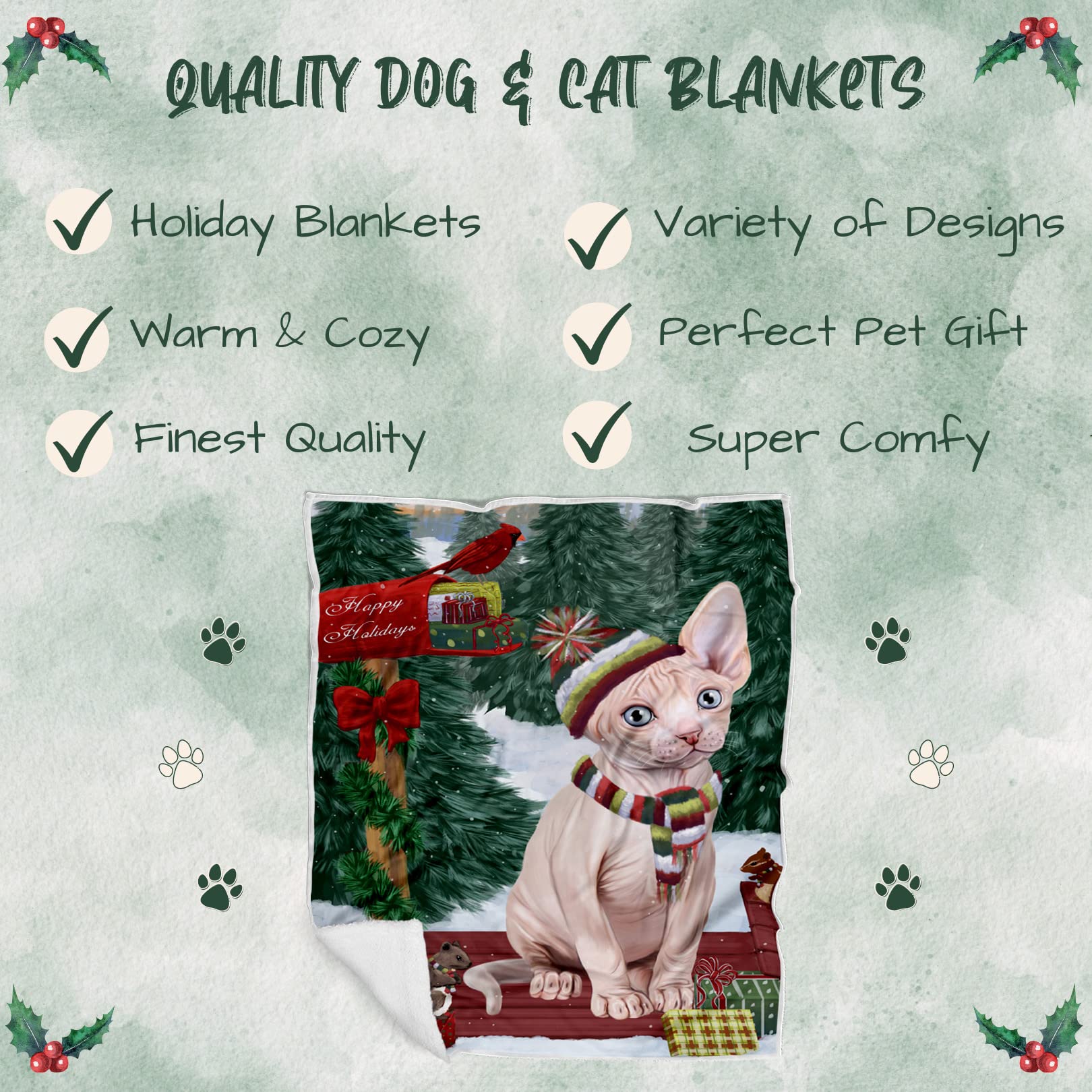 Doggie of the Day Sphynx Cat Blanket - Merry Christmas Woodland Sled - Super Soft & Warm Pet Theme for Sofa or Bed, Warm Fleece, Sherpa or Woven Material, BLNKT51521 (30x40 Fleece)