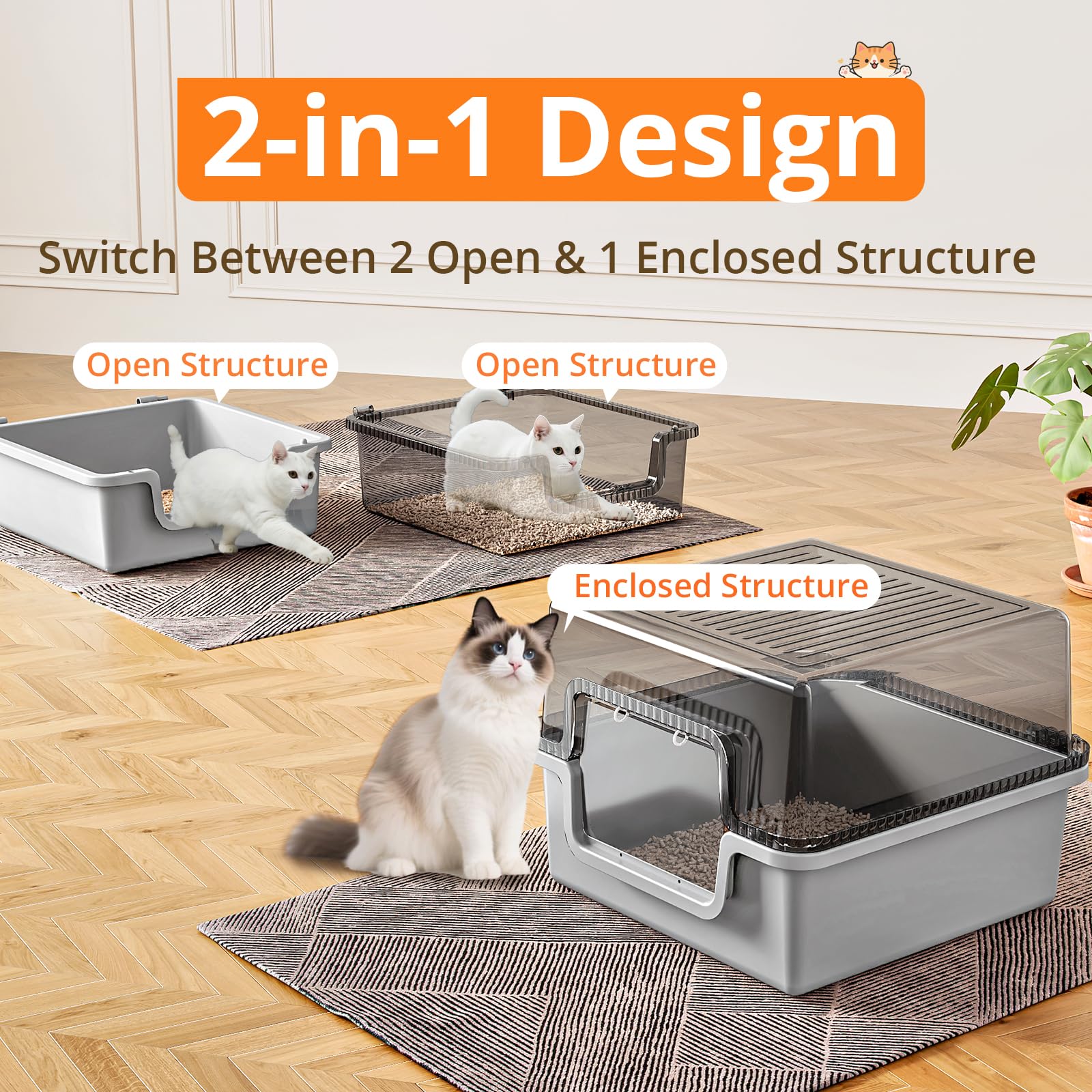 Oneluck XXL Covered Cat Litter Box with Scoop,Easy to Clean,Extra Large Non-Stick Pan for Multi-Cat Households - image 3