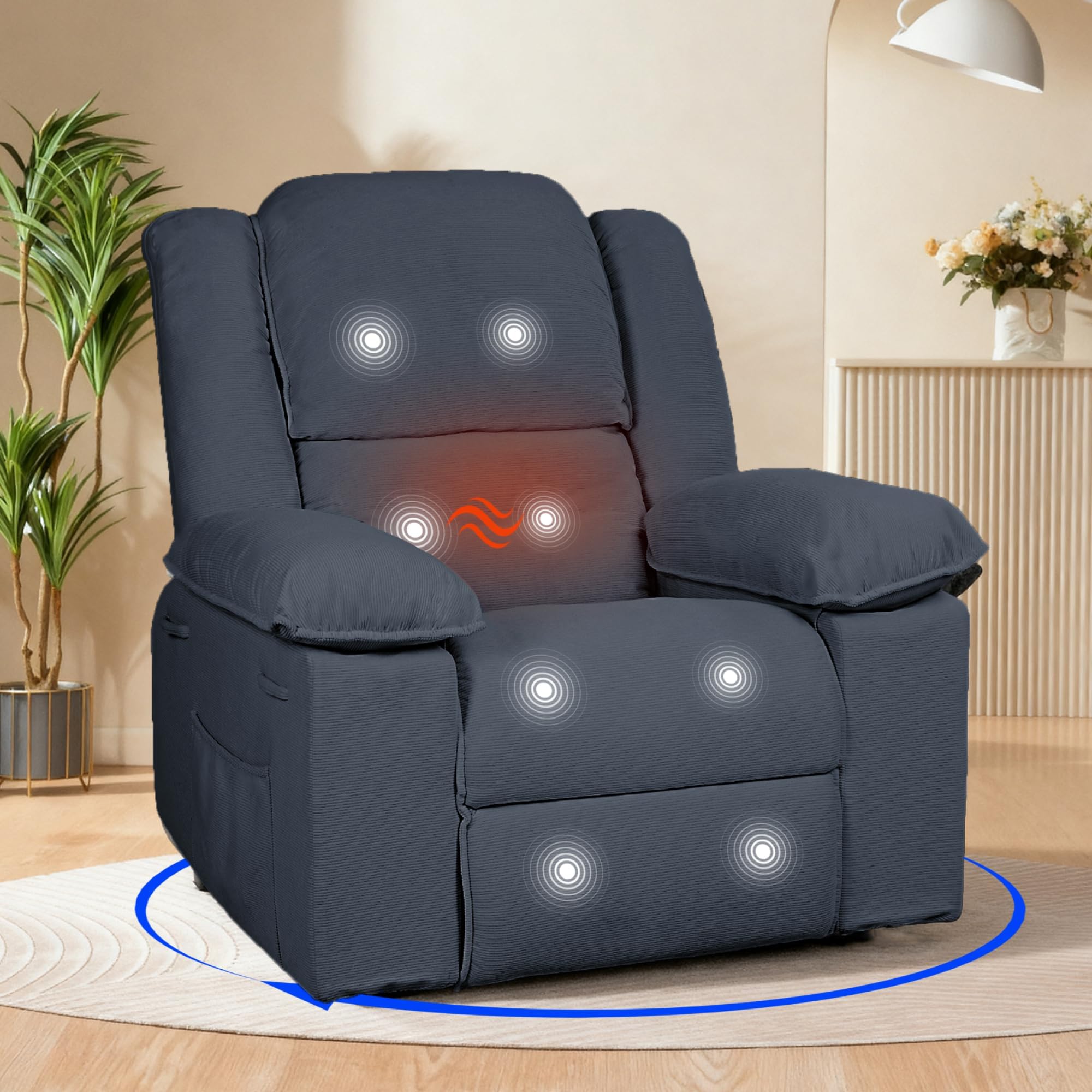 FLEXISPOT Rocking Recliner Chair for Adults, Massage Rocker Recliner Chair with Vibration Massage and Heat, 270° Swivel Glider Chairs, Living Room, Bedroom, RV, Nursery, Blue Gray (XRC2)