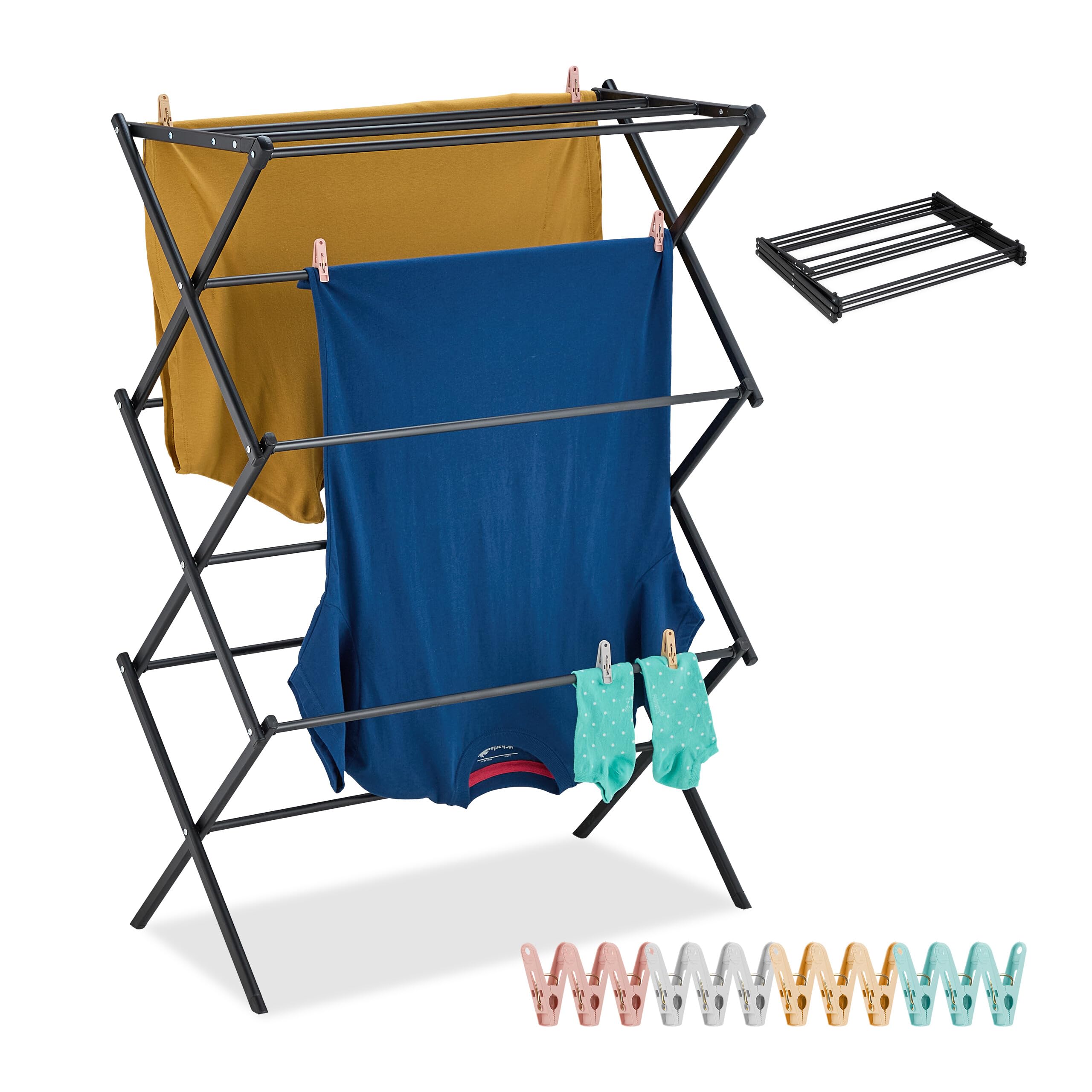 Étendoir à linge pliable noir Relaxdays avec 11 barres de séchage pour tancarville