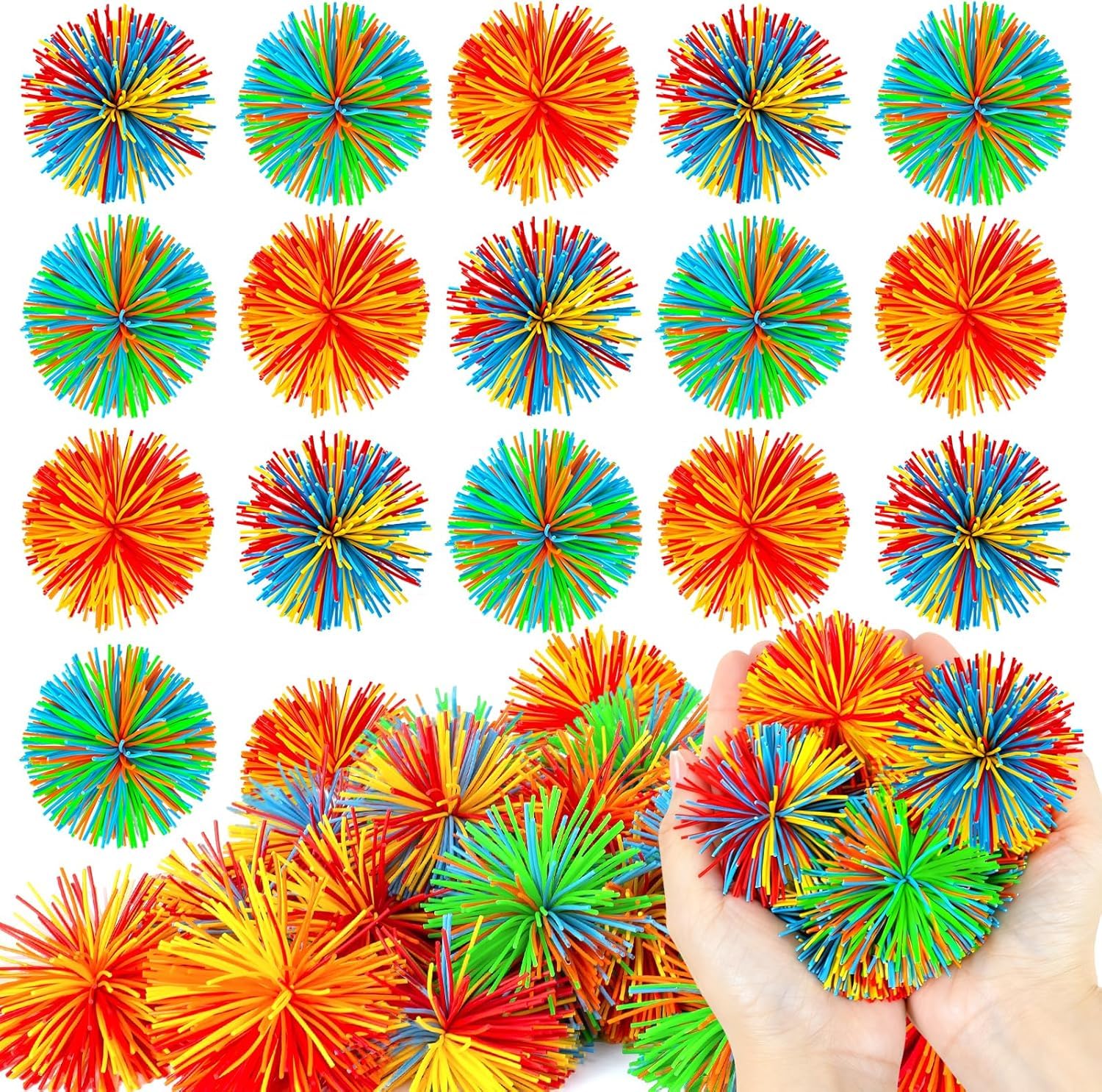 Stringy Sensory Balls, 16 Pcs Fidget Toys & Anxiety Relief for Kids & Adults, 2.55 In Colorful Soft Bouncy Stress Balls for Party Bag Fillers Party Favors Birthday Gifts