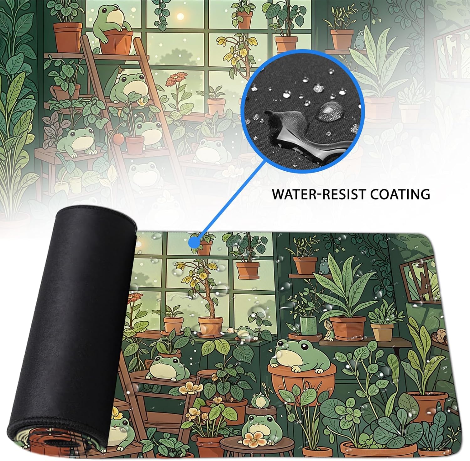 Frog Gaming Mouse Pad, Lush Green Nature Theme Mouse Pad, Indoor Frog Mousepad, Whimsical Frog Game Desk Accessories for Boy, Large Desk Mat for Keyboard Mouse 15.7” x 35.4” XXL