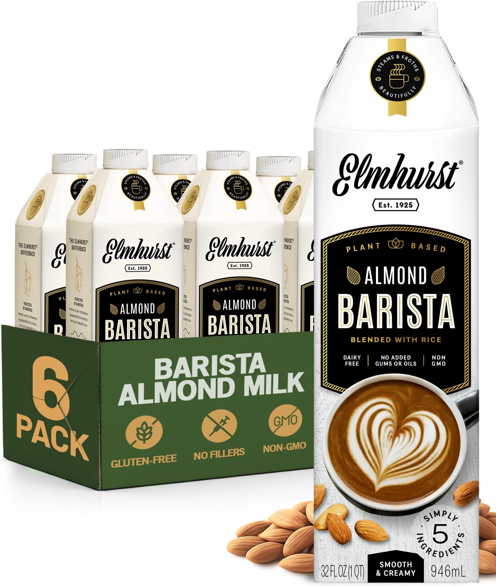 1925 Barista Edition Almond Milk, Plant-Based, Vegan, 32 Ounce (Pack of 6)