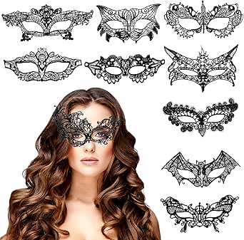 10 Pcs Black Masquerade Mask W...