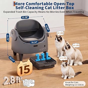 Automatic Cat Litter Box, Top-Open Self Cleaning Cat Litter Box with 15-Layer Safety Protection, Smart App Control, Large Capacity & Odor Control, Multi-Cat Friendly Electric Litter Box