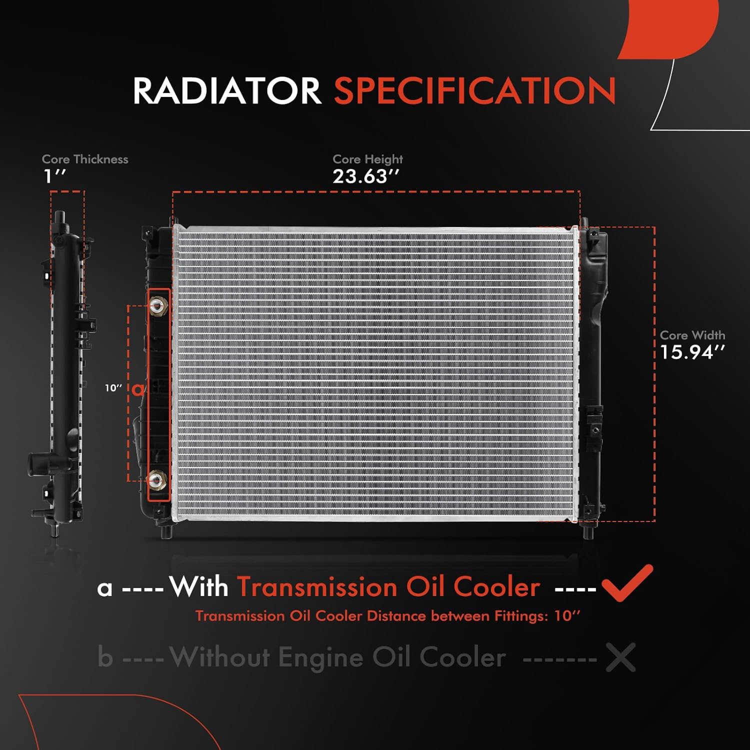 A-Premium Engine Coolant Radiator Assembly with Transmission Oil Cooler Compatible with Chevrolet Aveo 2009-2011, Aveo5 2009-2011 & Pontiac G3 2009-2010, G3 Wave 2009, 1.6L, Auto Transmission